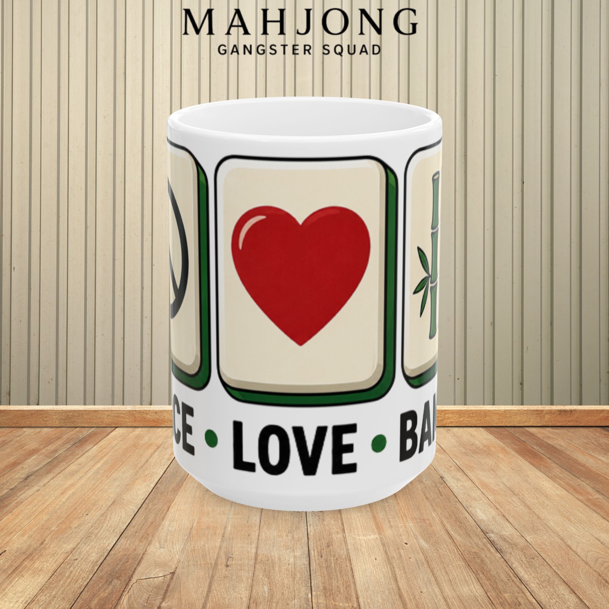 Mahjong Gangster Squad – "Peace, Love, Bamboo" Ceramic Coffee Cup