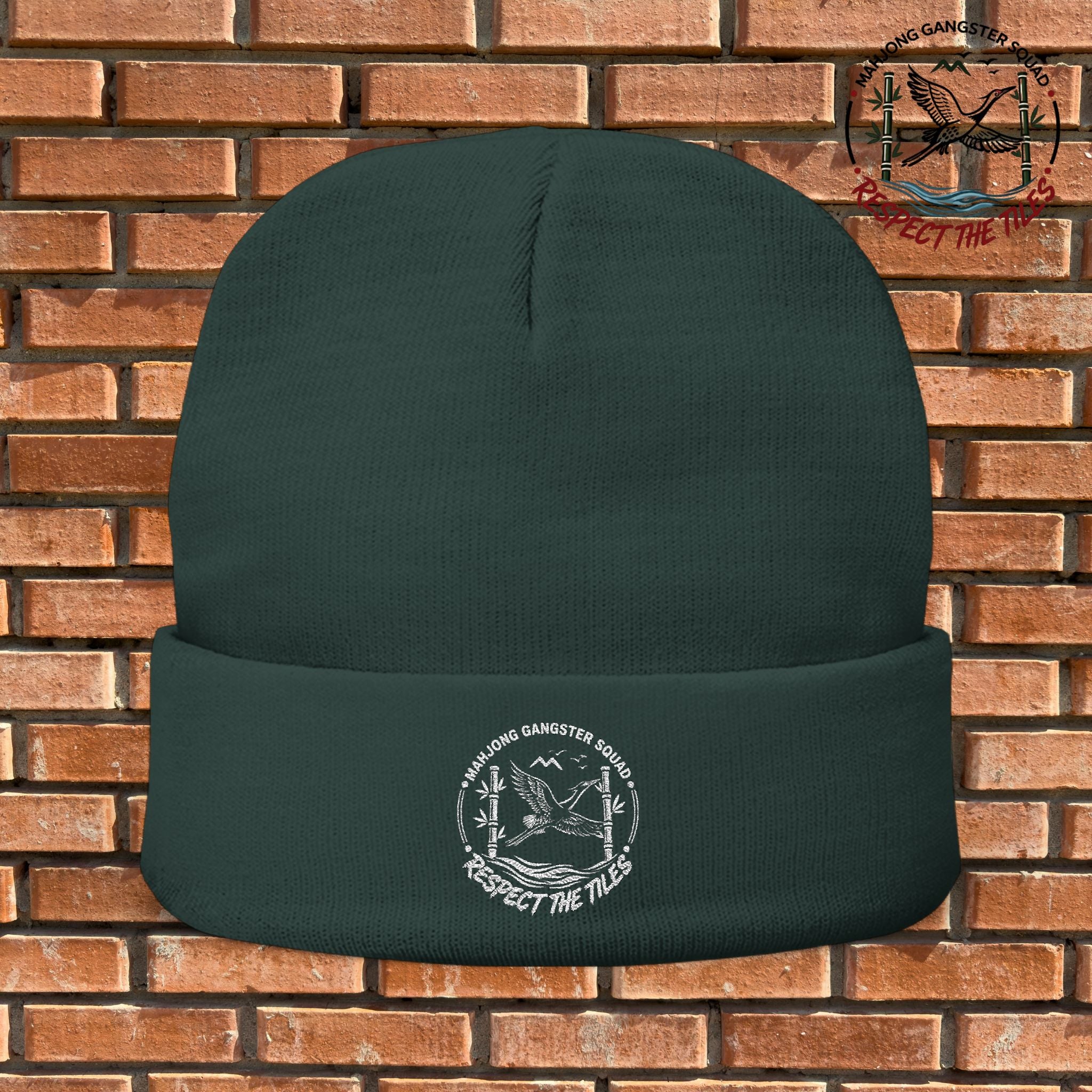 Mahjong Gangster Squad — "Respect the Tiles: Crane" Embroidered Beanie