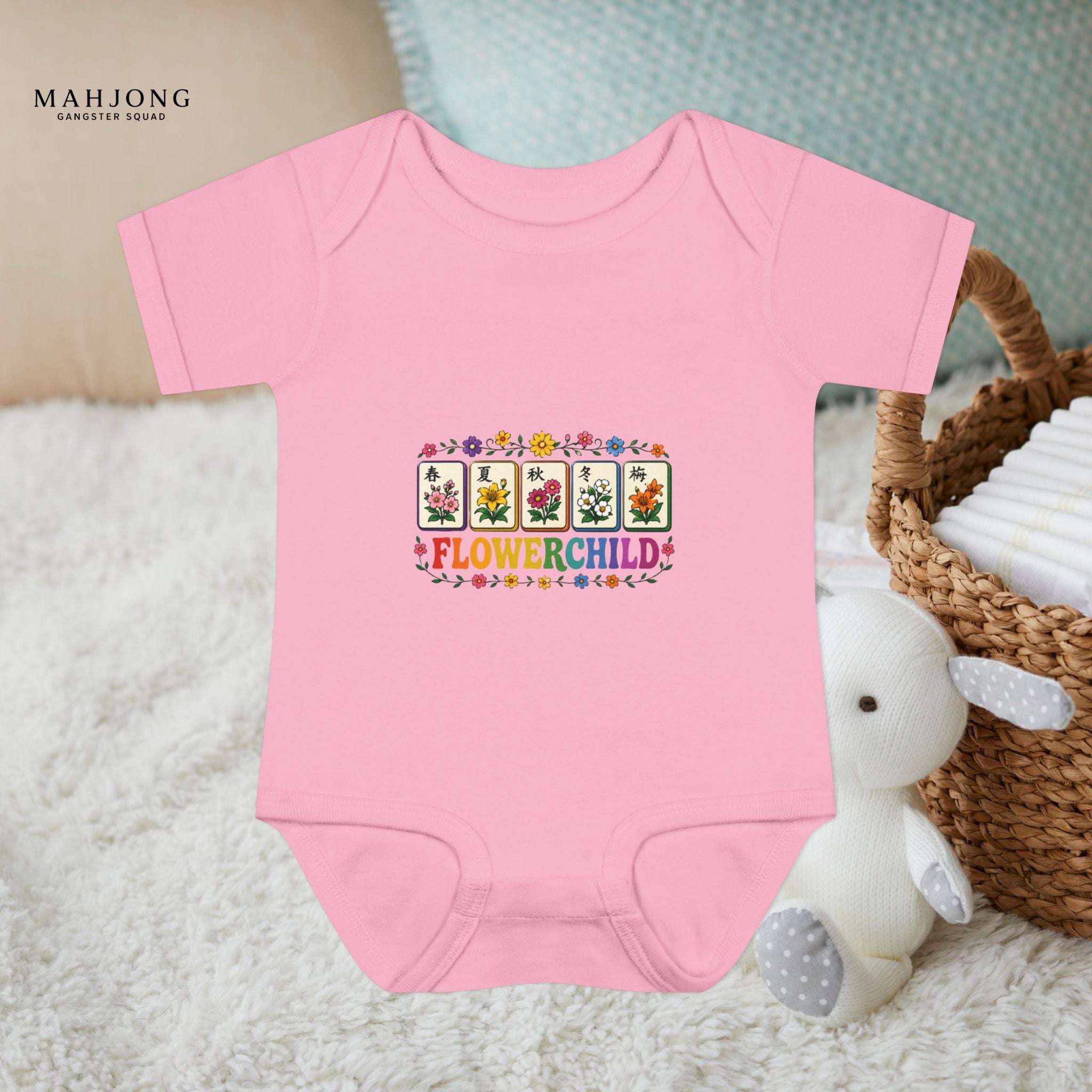 Mahjong Gangster Squad - 'Flower Child' Retro Baby Onesie