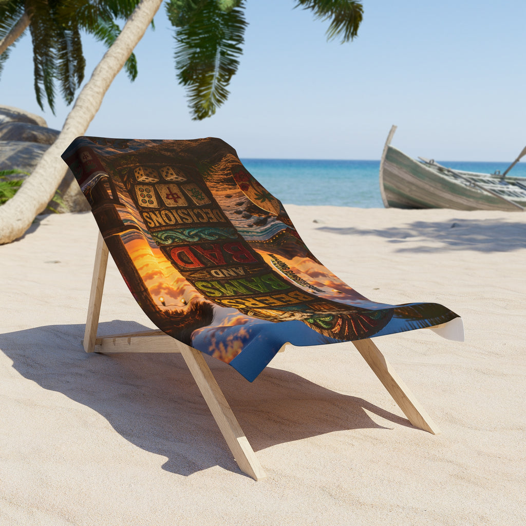 Mahjong Gangster Squad — "Beers, Bams, and Bad Decisions" Beach Towel