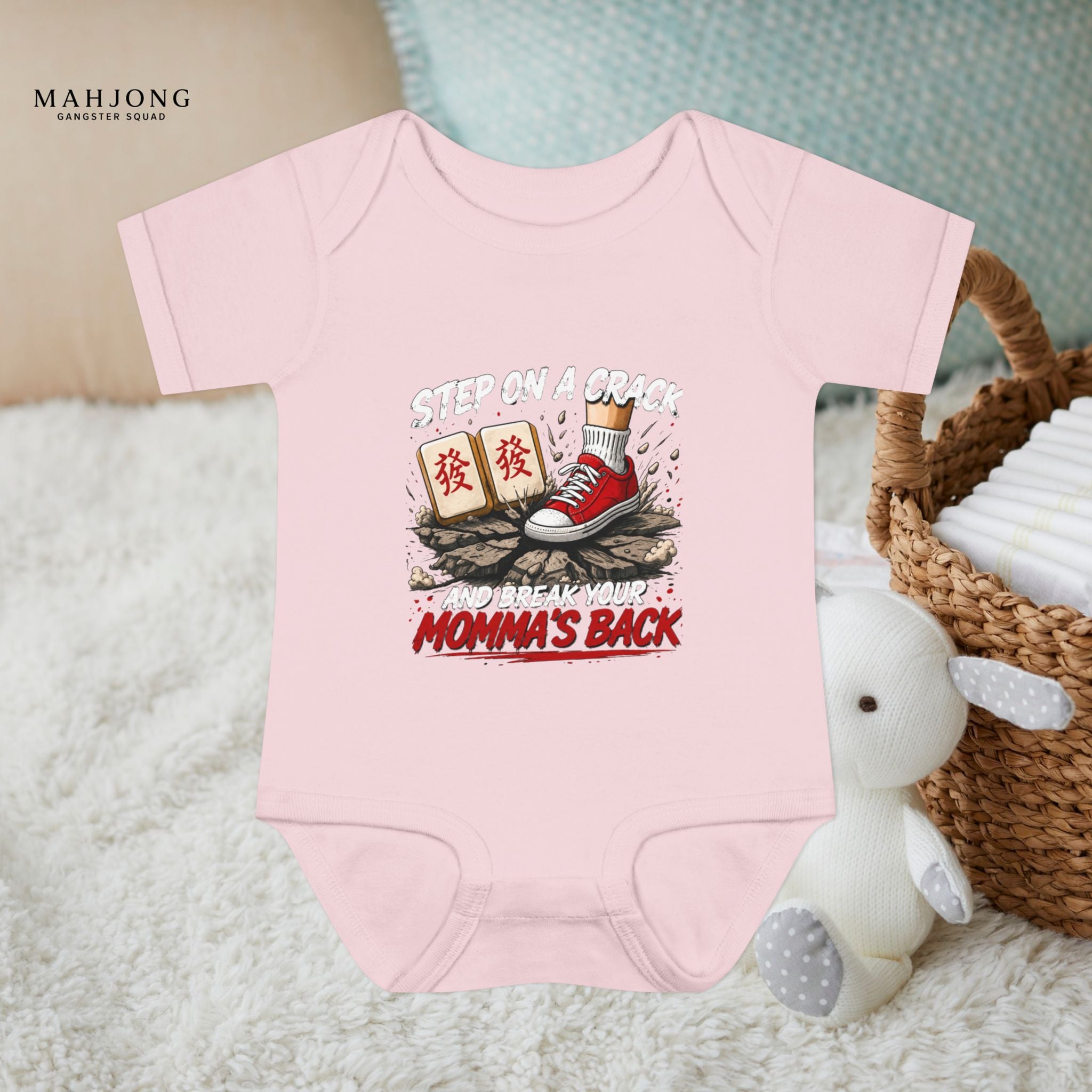 Mahjong Gangster Squad - "Step on a Crack" Baby Onesie