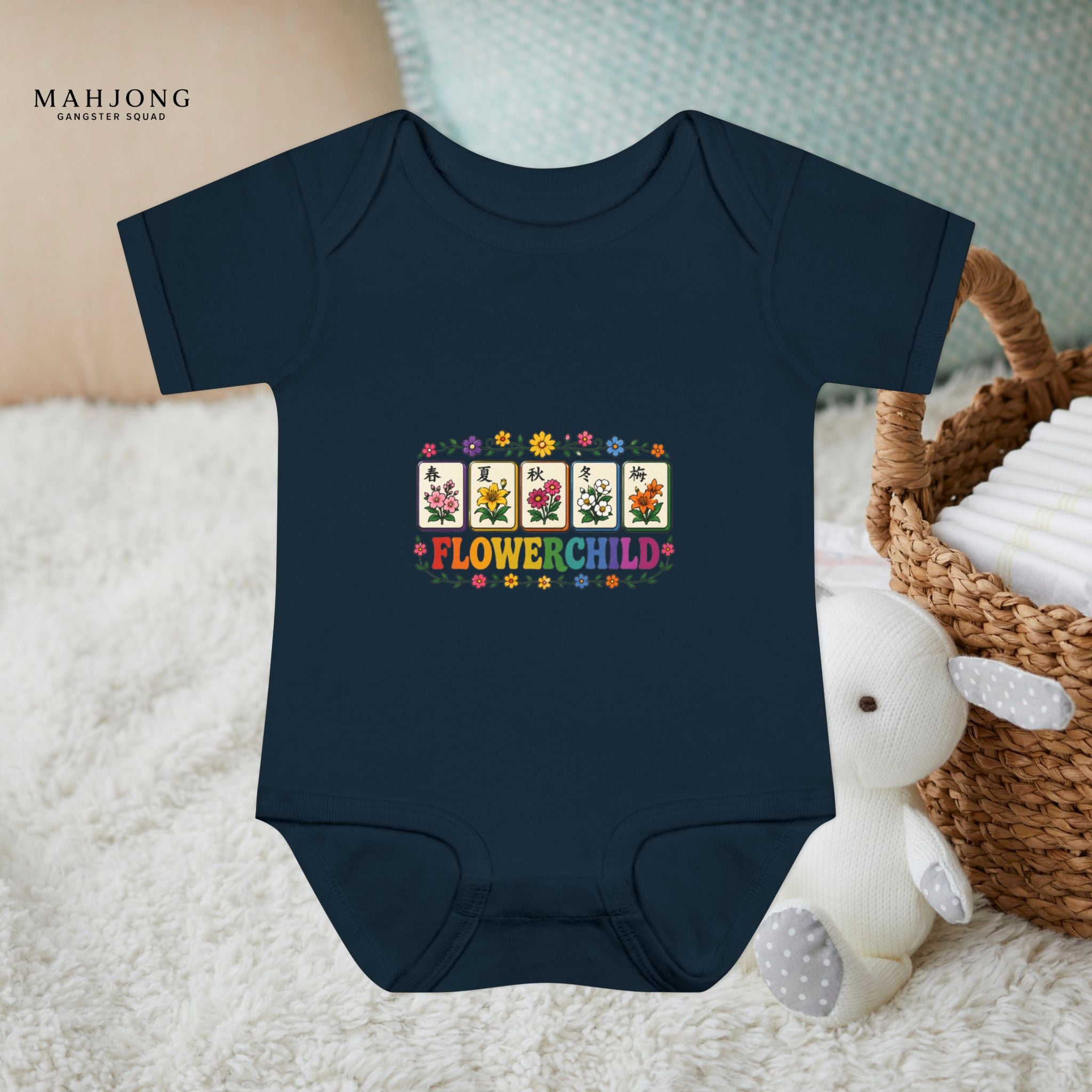 Mahjong Gangster Squad - 'Flower Child' Retro Baby Onesie