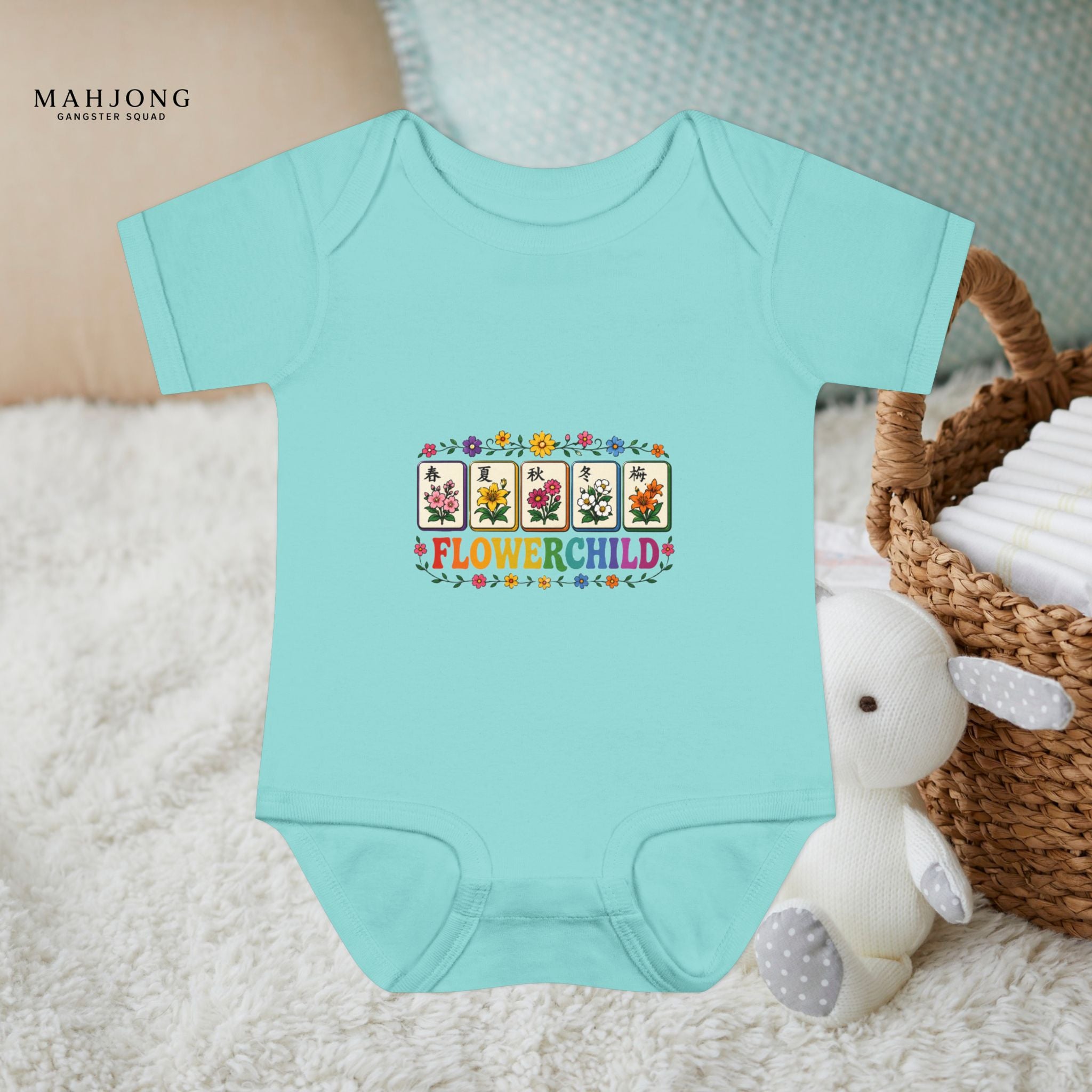 Mahjong Gangster Squad - 'Flower Child' Retro Baby Onesie