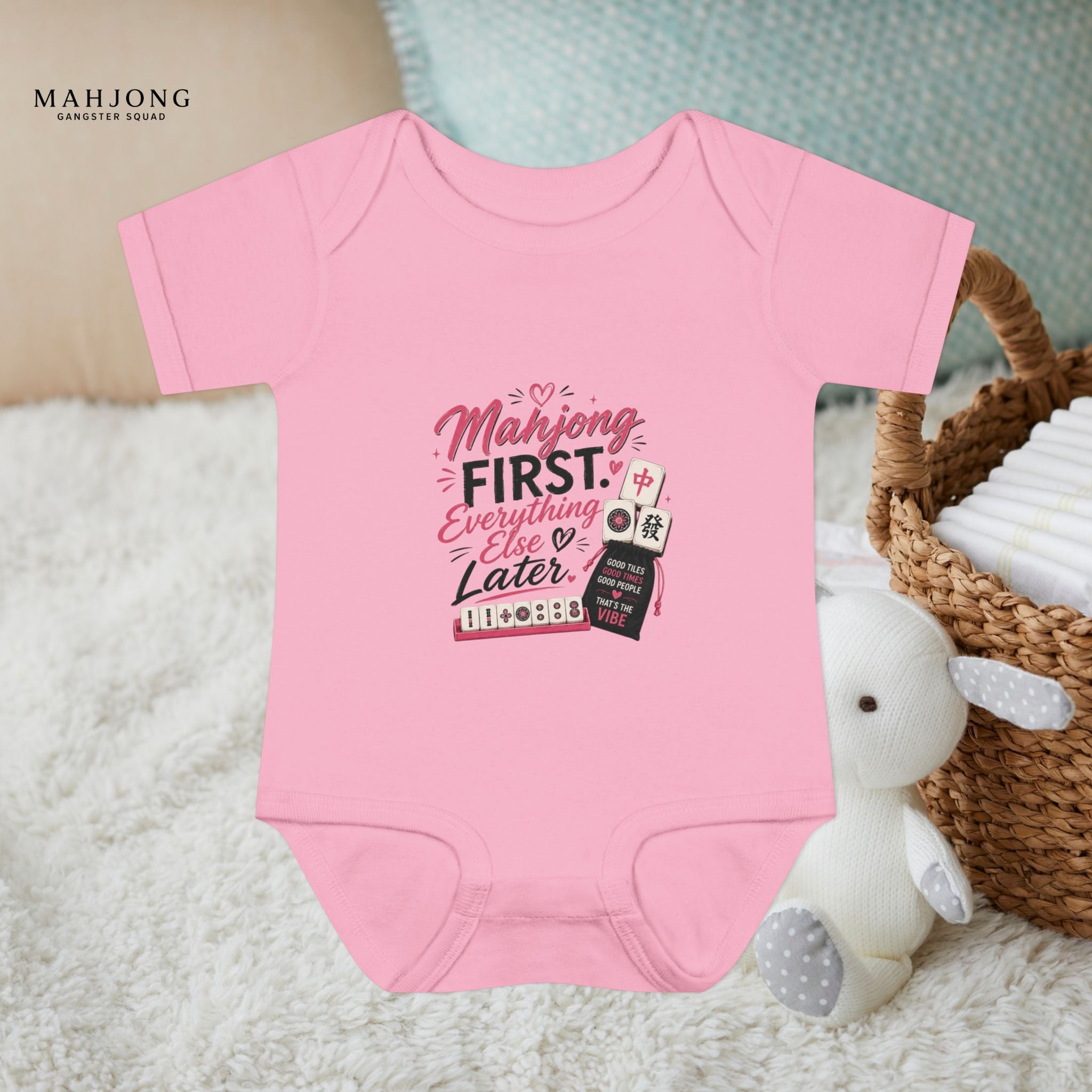 Mahjong Gangster Squad - 'Mahjong First' Baby Onesie