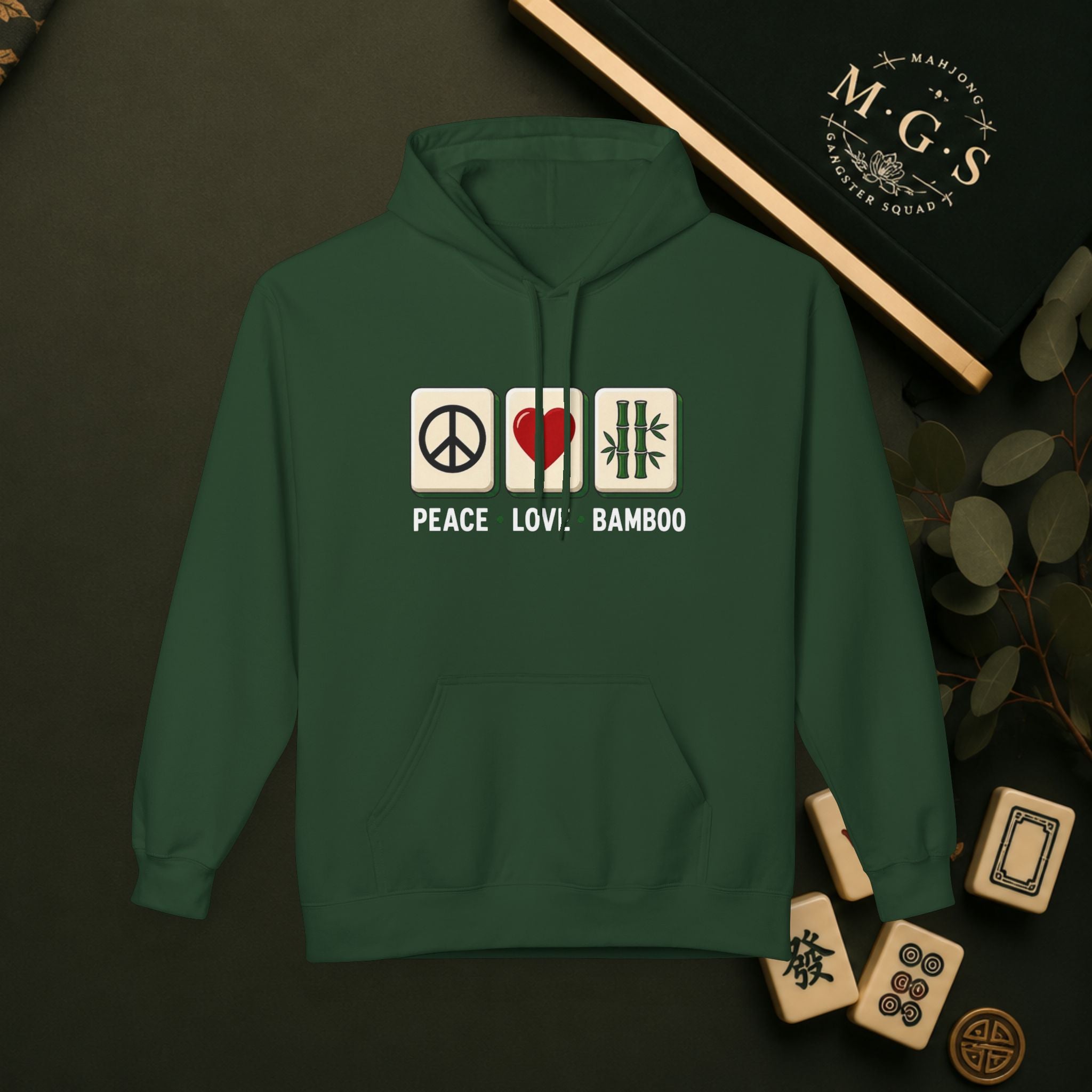Mahjong Gangster Squad Hoodie — "Peace, Love, Bam"