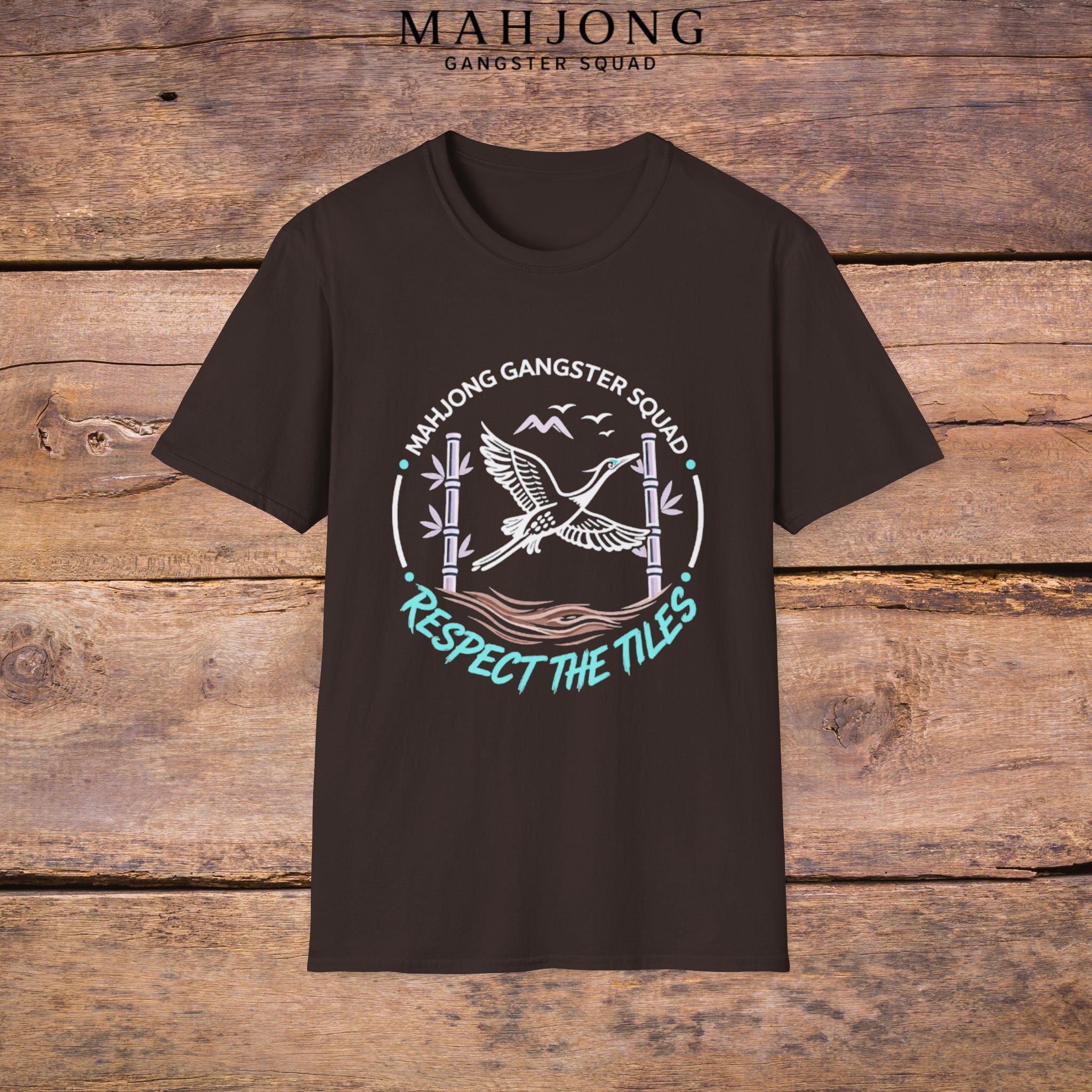 Mahjong Gangster Squad T-Shirt — "Respect the Tiles: Crane" Casual Tee