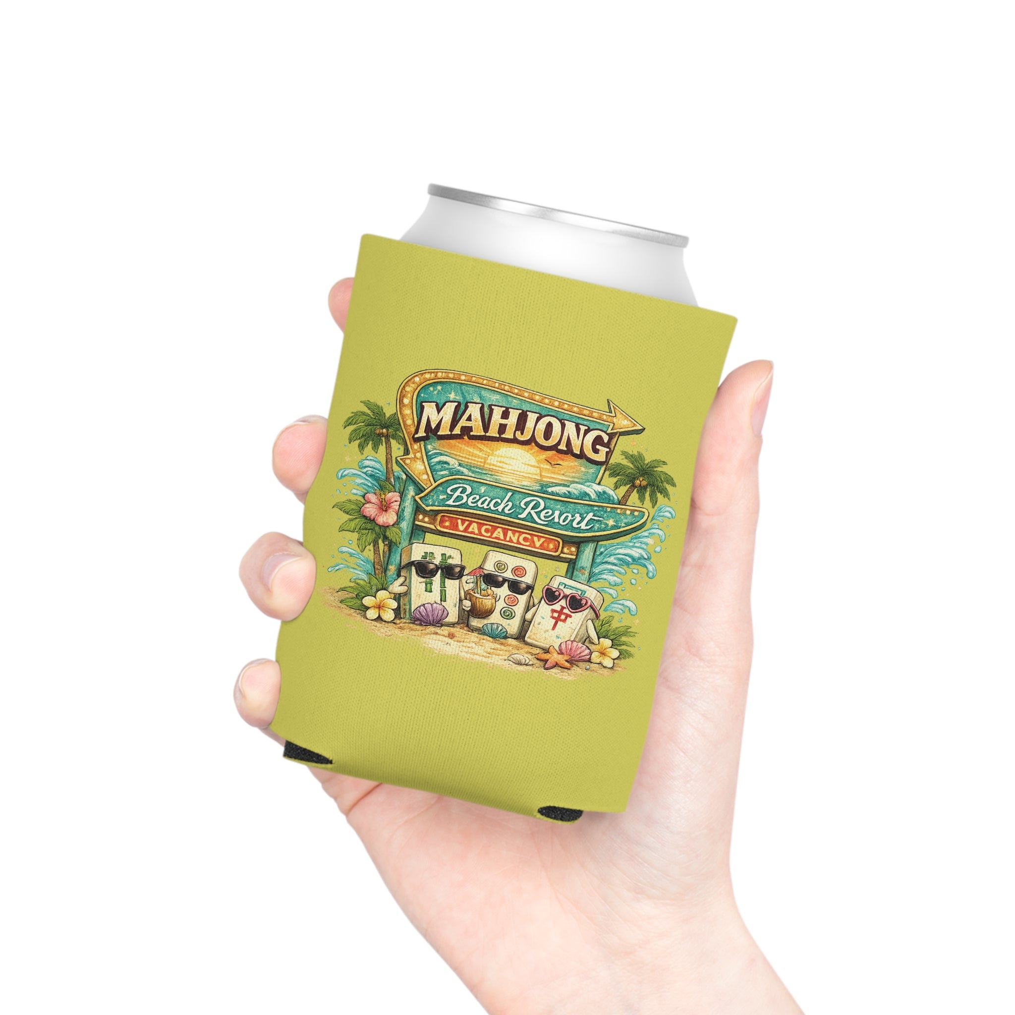 Mahjong Beach Resort Can Cooler — Respect the Tiles Cooler Sleeve