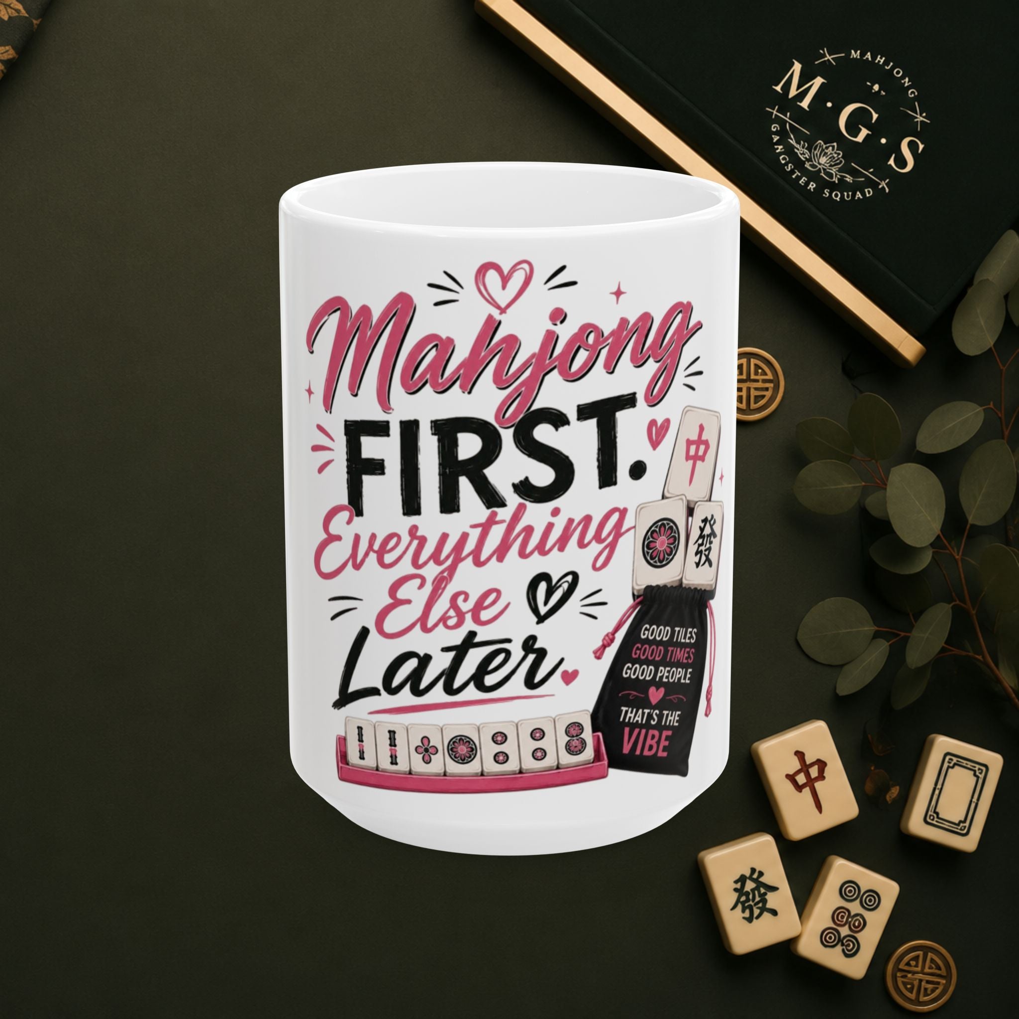 Mahjong Gangster Squad – "Mahjong First" Ceramic Coffee Cup