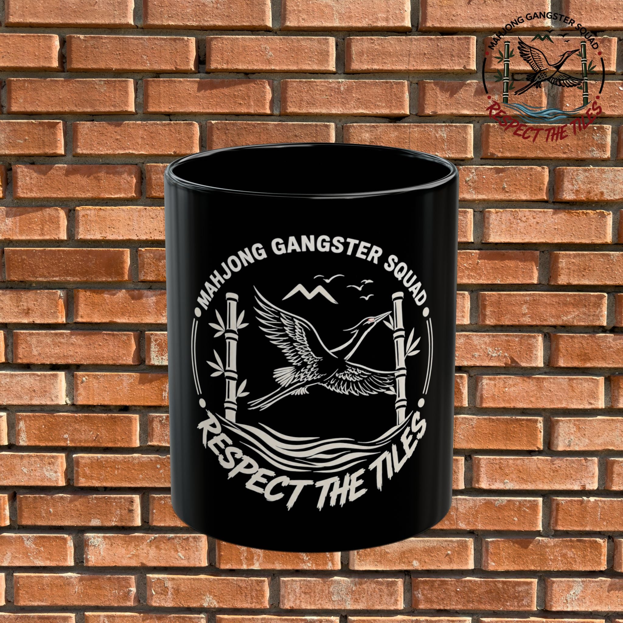 Mahjong Gangster Squad – "Respect The Tiles"  Black Ceramic Coffee Cup