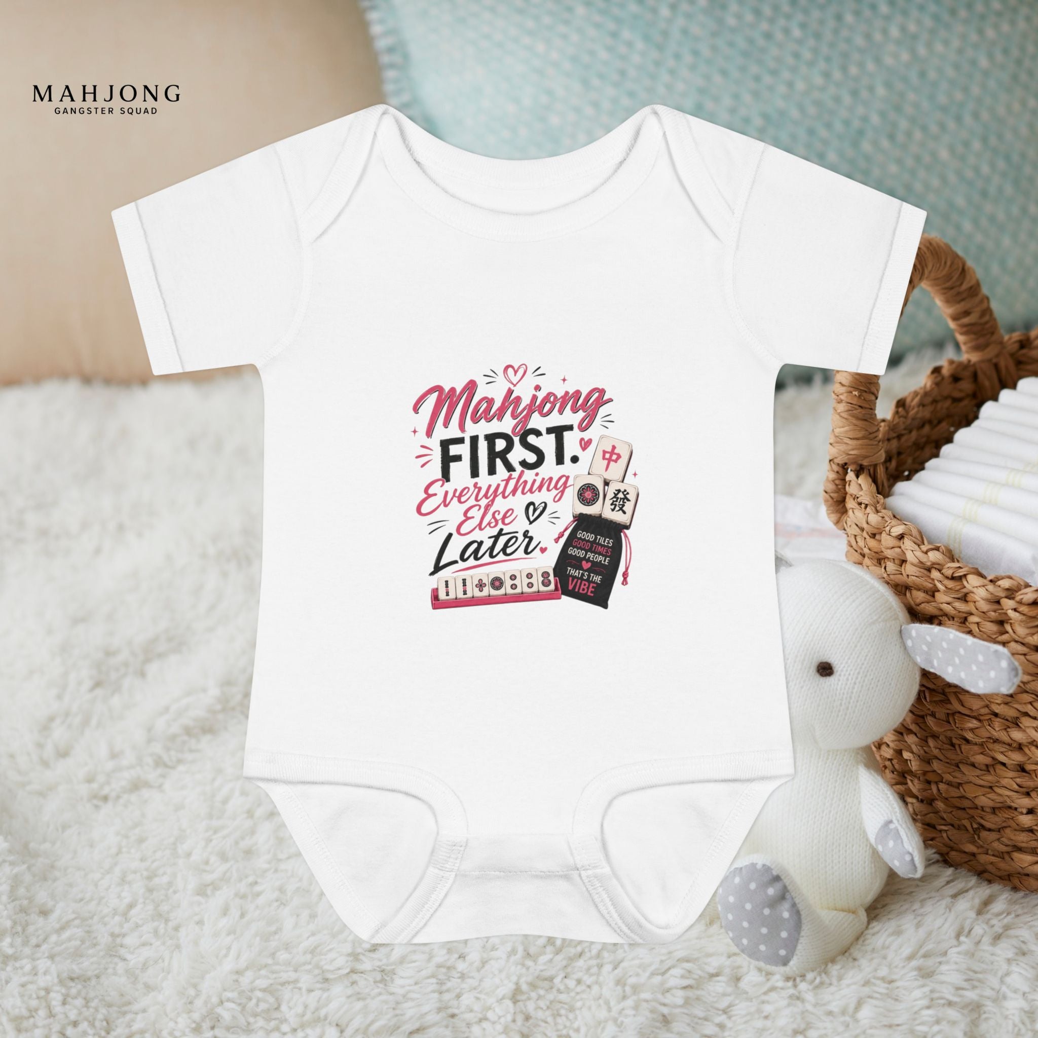 Mahjong Gangster Squad - 'Mahjong First' Baby Onesie