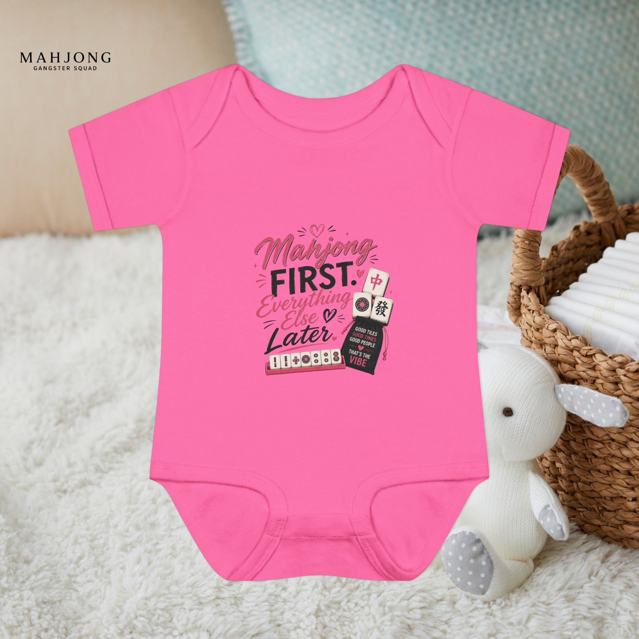 Mahjong Gangster Squad - 'Mahjong First' Baby Onesie