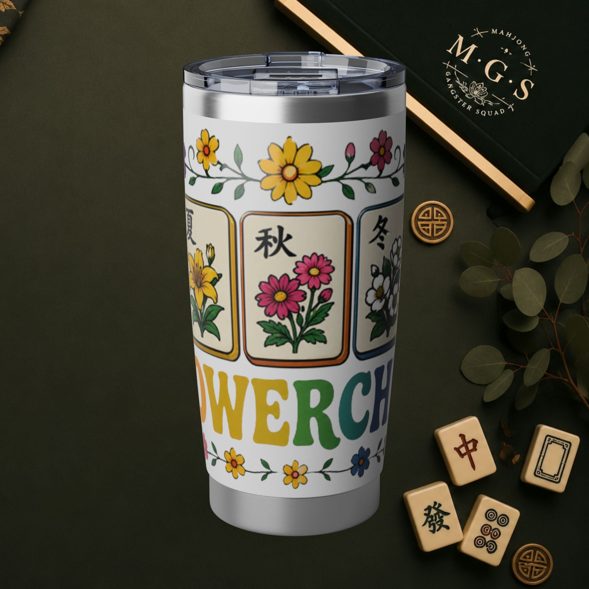 Flower Child 20oz Tumbler — Mahjong Tile Floral Travel Cup