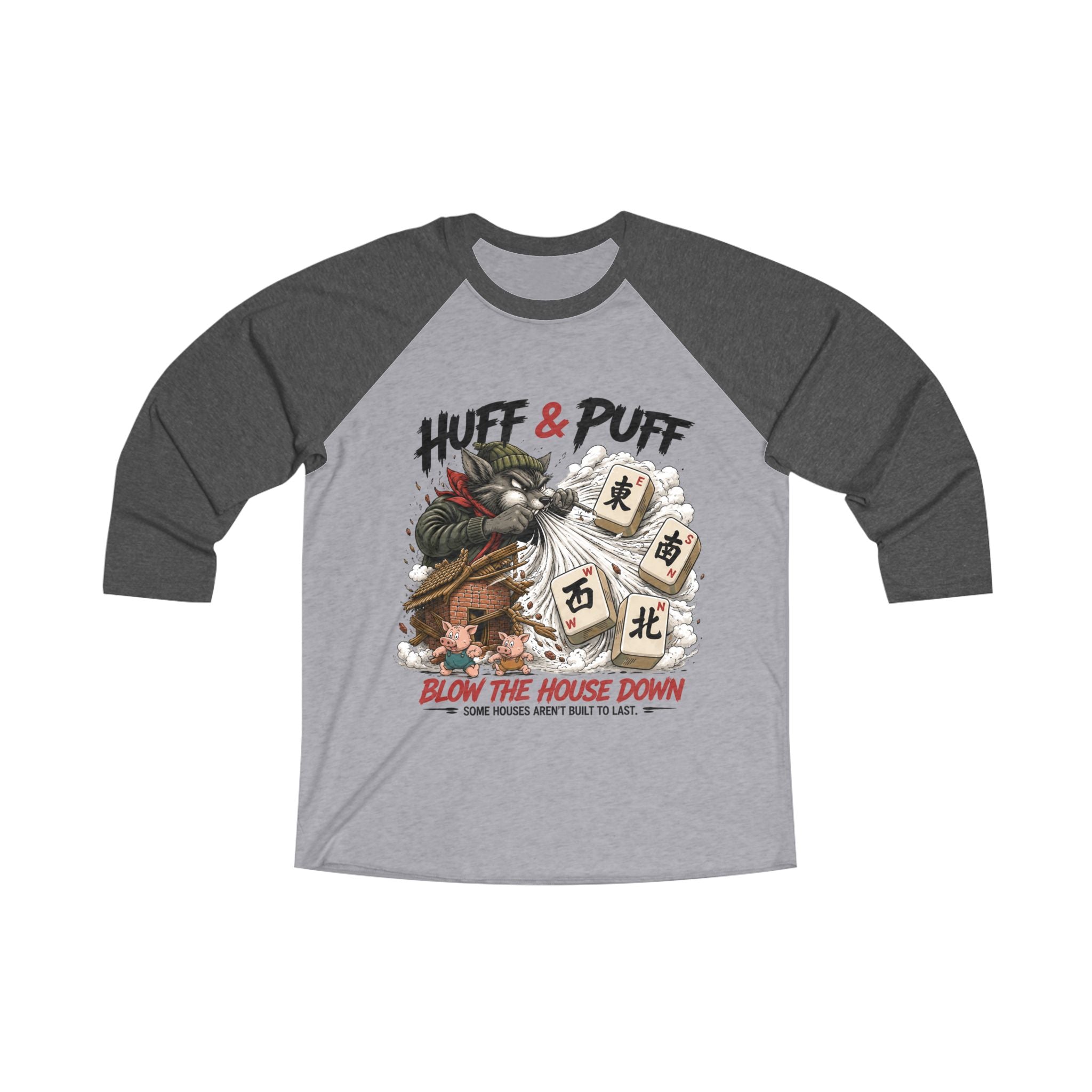 Mahjong Gangster Squad — "Blow the House Down" 3/4-Sleeve Baseball Shirt