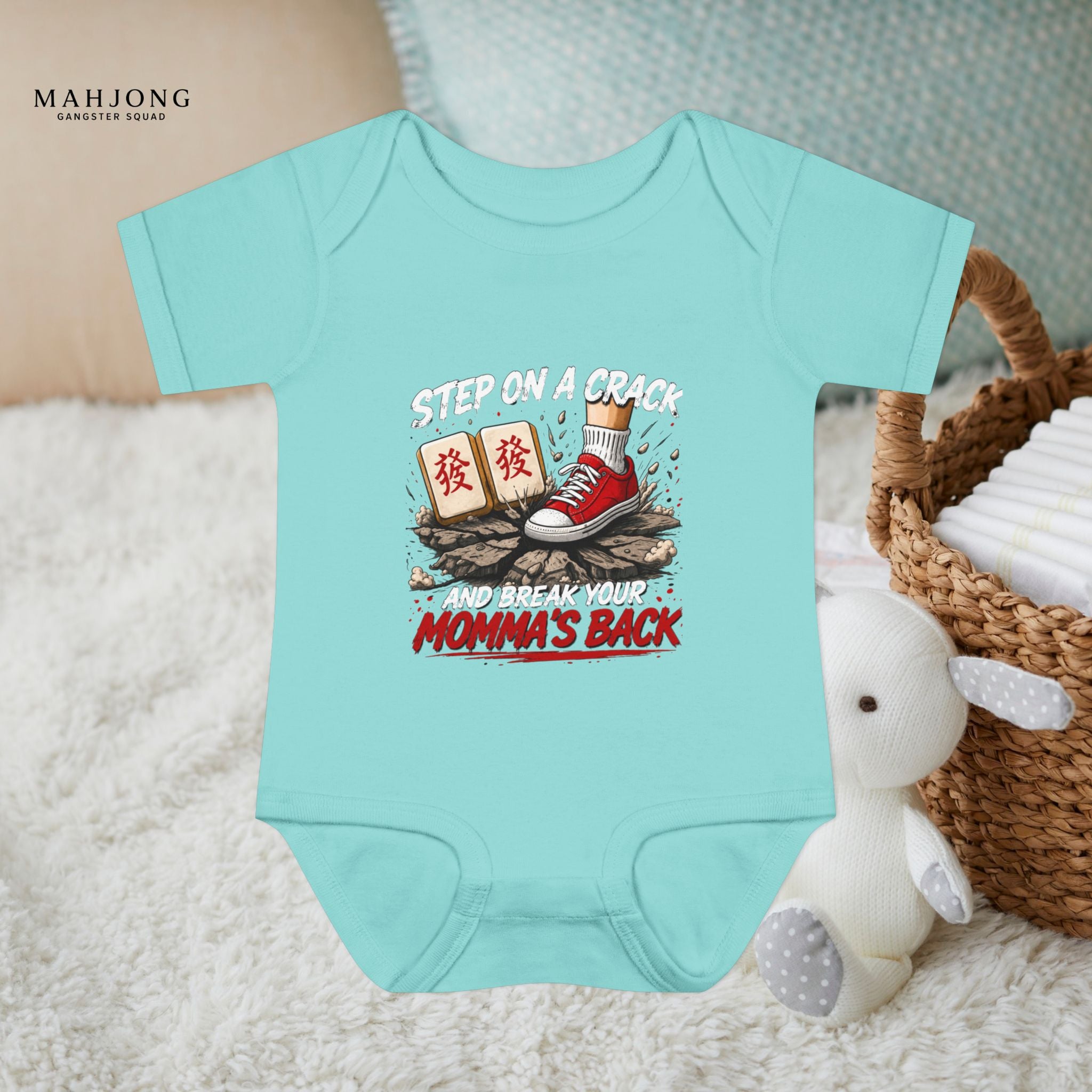 Mahjong Gangster Squad - "Step on a Crack" Baby Onesie