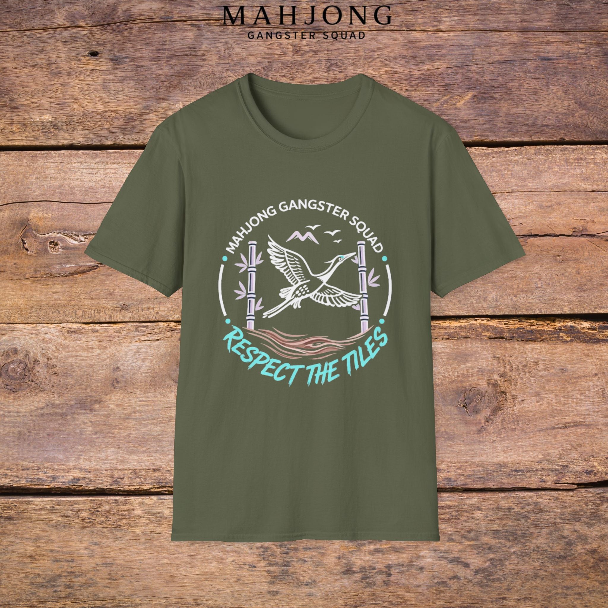 Mahjong Gangster Squad T-Shirt — "Respect the Tiles: Crane" Casual Tee