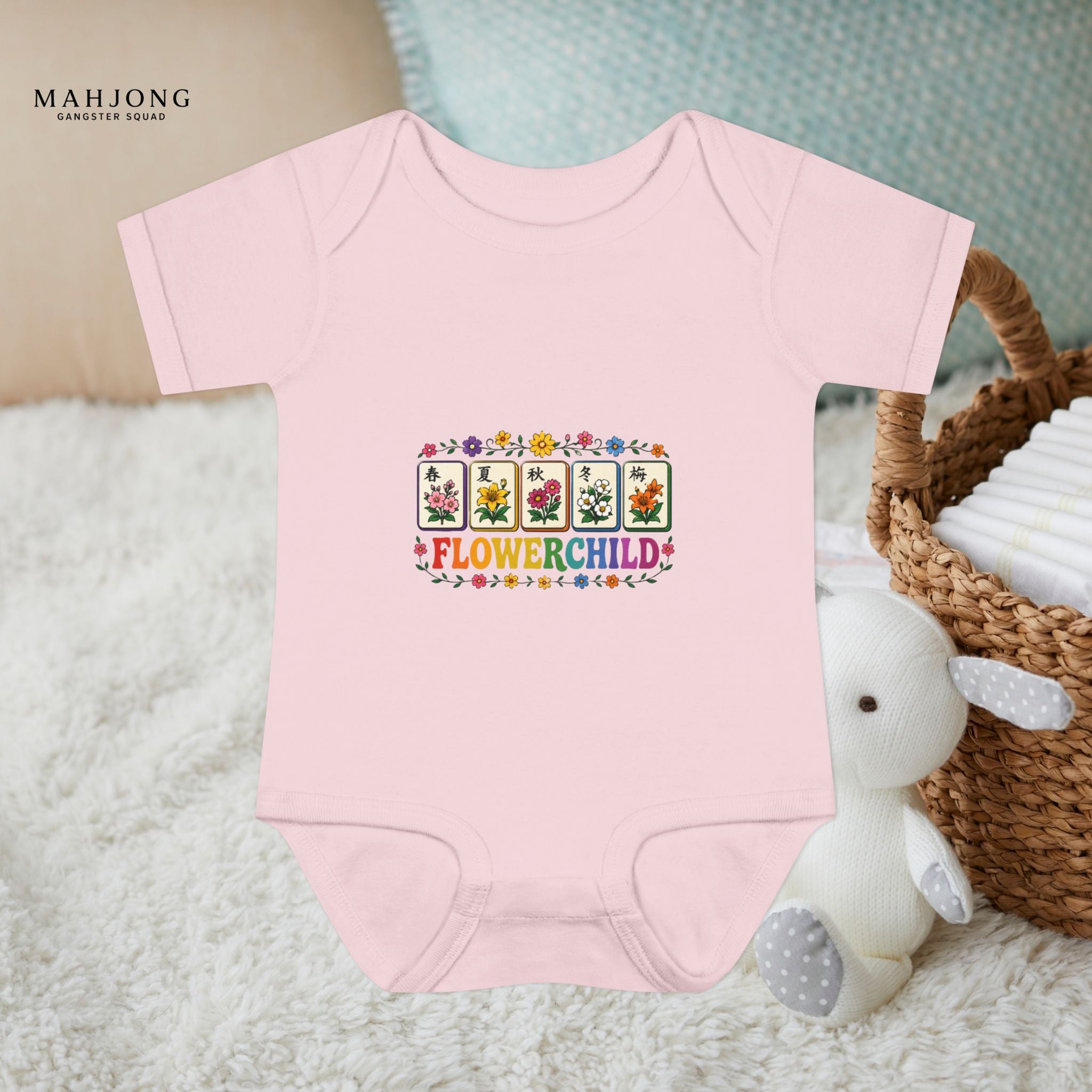 Mahjong Gangster Squad - 'Flower Child' Retro Baby Onesie