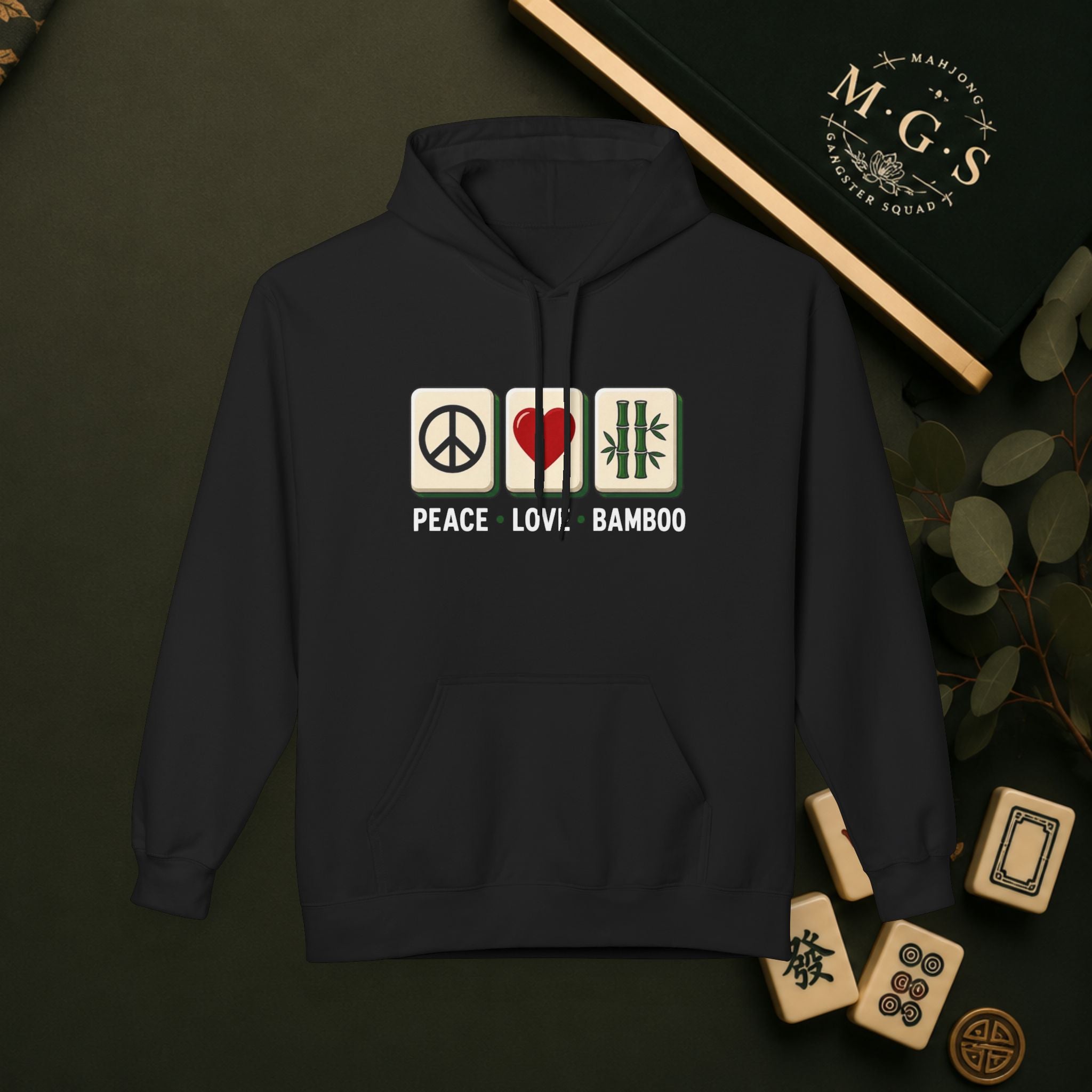 Mahjong Gangster Squad Hoodie — "Peace, Love, Bam"