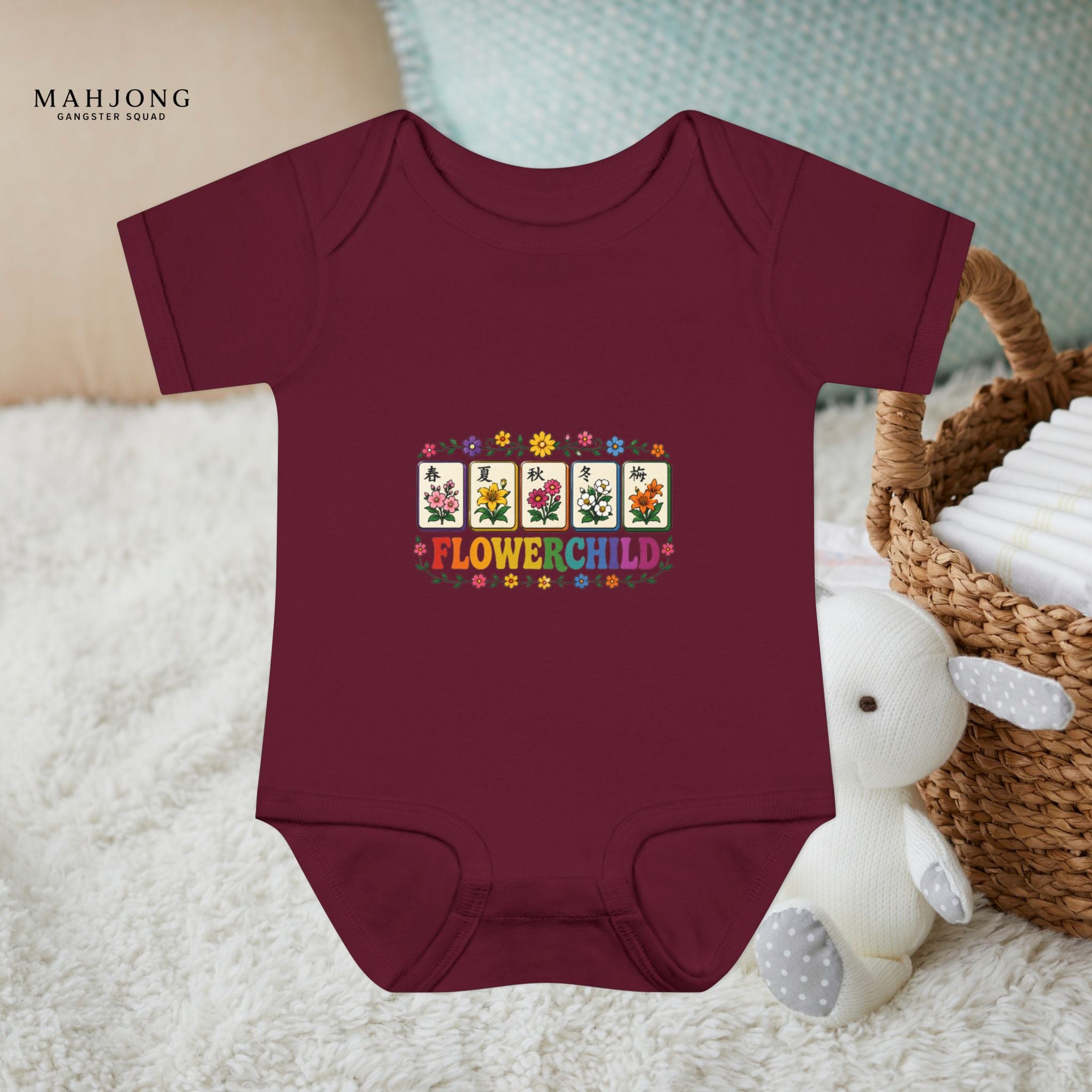 Mahjong Gangster Squad - 'Flower Child' Retro Baby Onesie