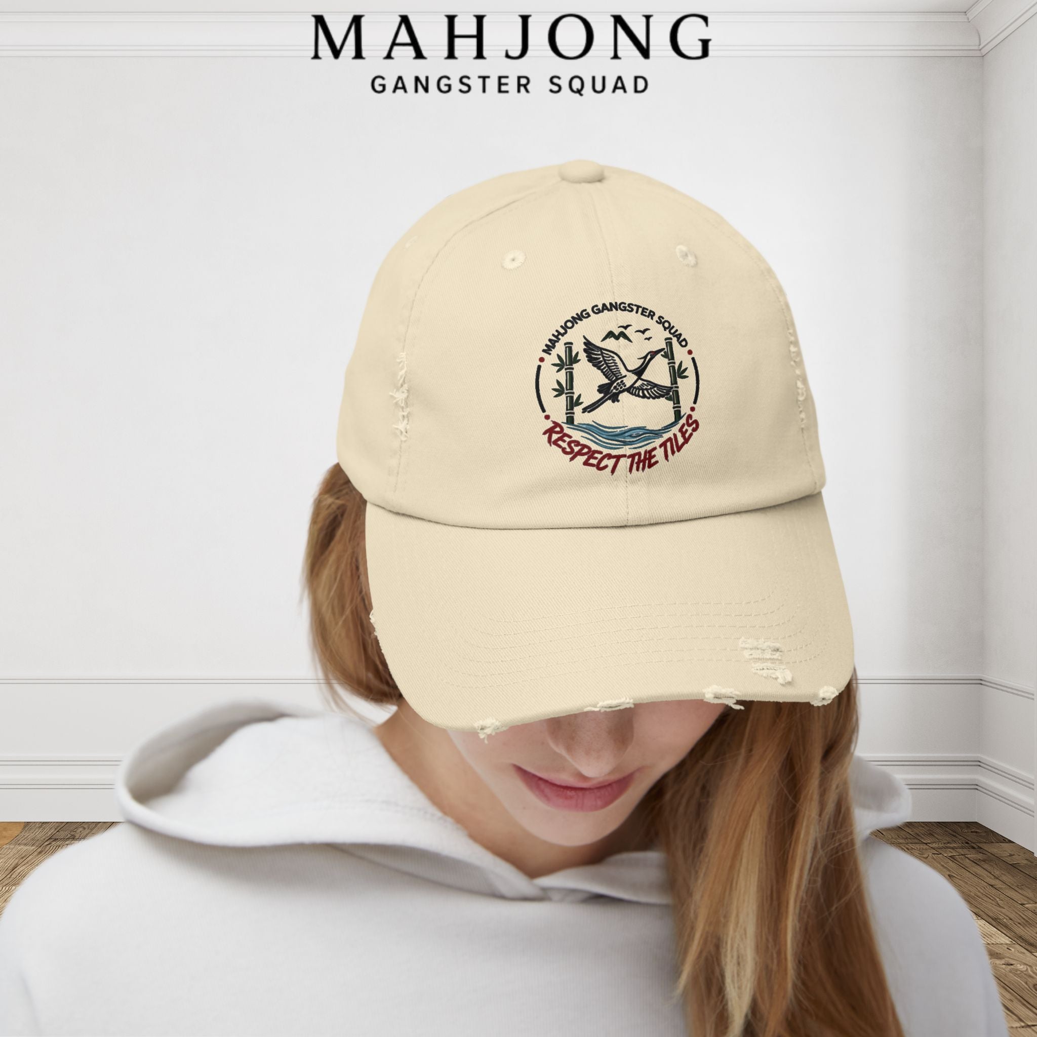 Mahjong 'Respect the Tiles' Distressed Cap — Edgy Player Hat
