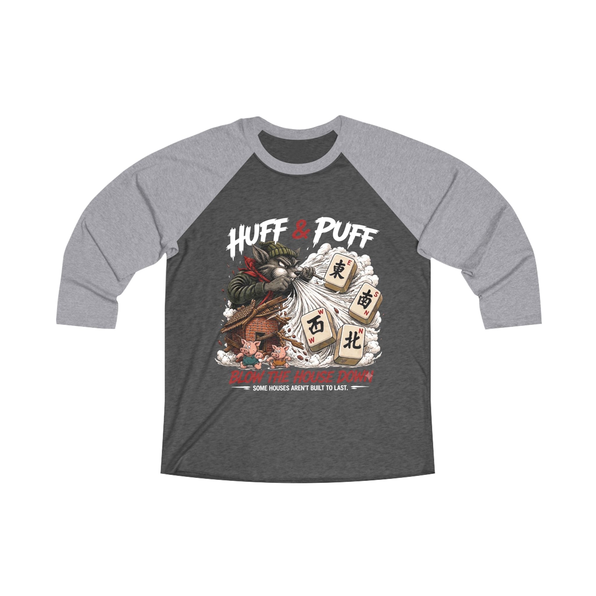 Mahjong Gangster Squad — "Blow the House Down" 3/4-Sleeve Baseball Shirt