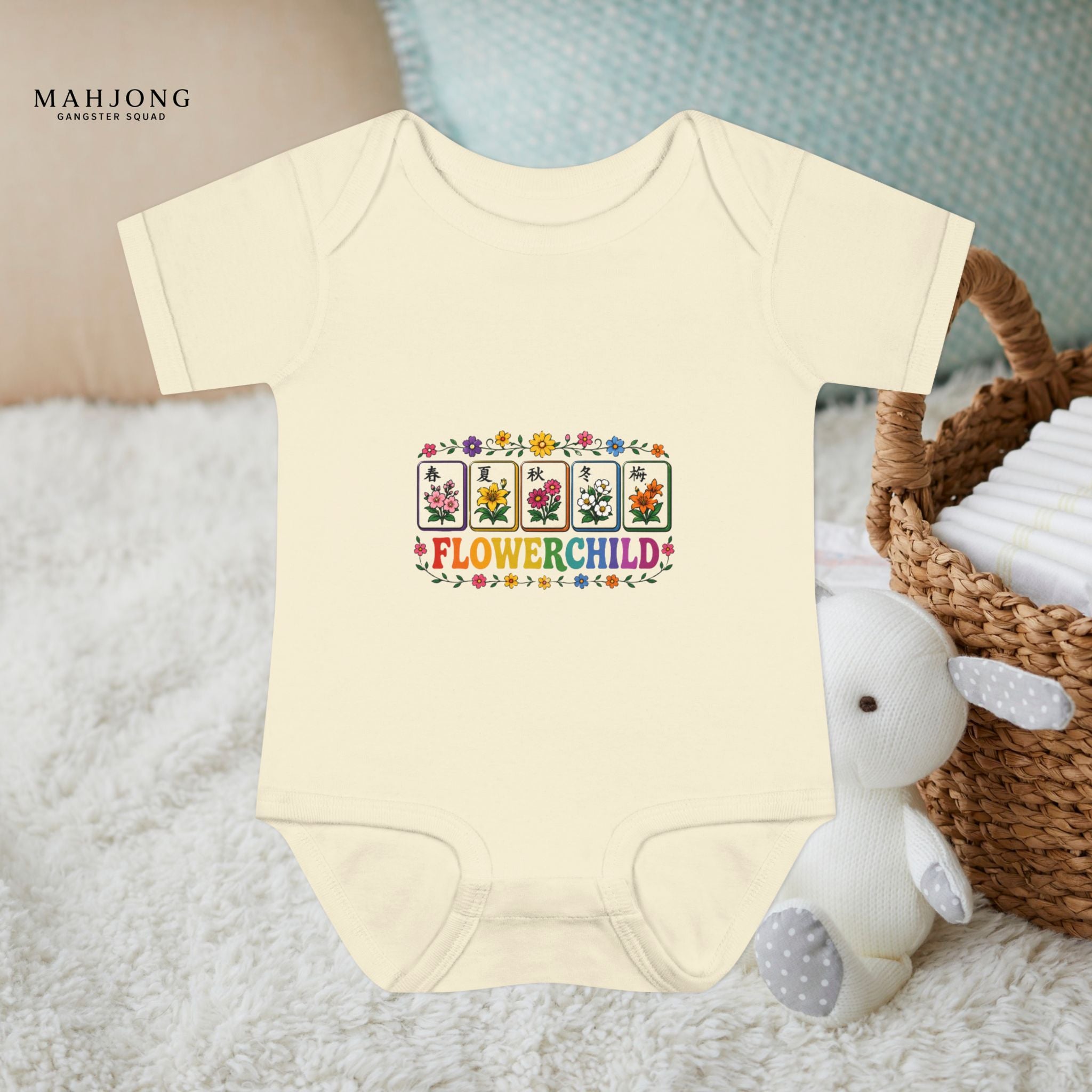 Mahjong Gangster Squad - 'Flower Child' Retro Baby Onesie