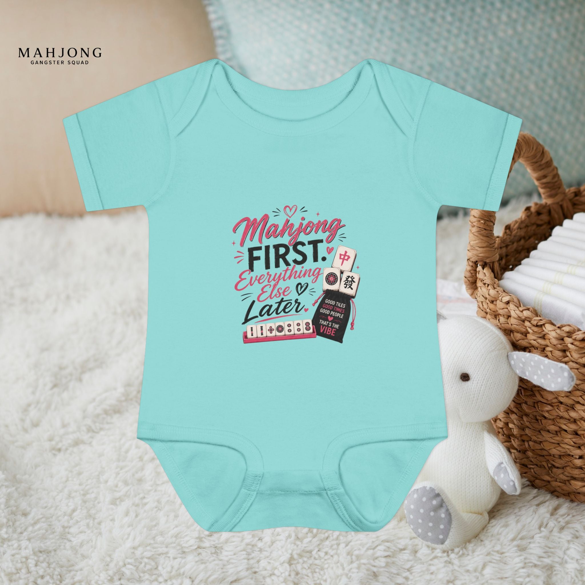 Mahjong Gangster Squad - 'Mahjong First' Baby Onesie
