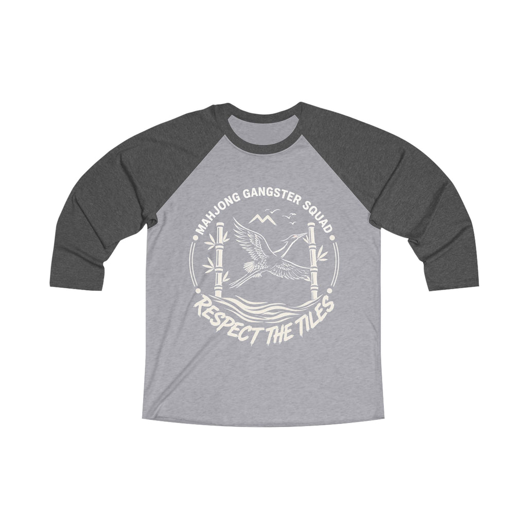 Mahjong Gangster Squad — "Respect the Tiles: Crane" 3/4-Sleeve Baseball Shirt