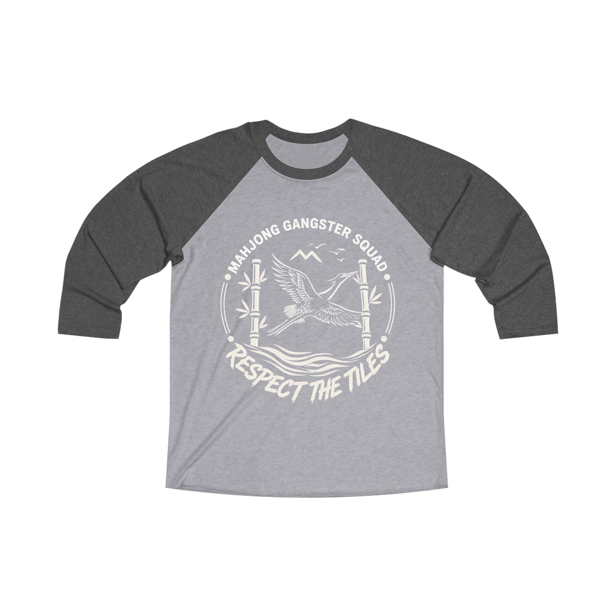Mahjong Gangster Squad — "Respect the Tiles: Crane" 3/4-Sleeve Baseball Shirt