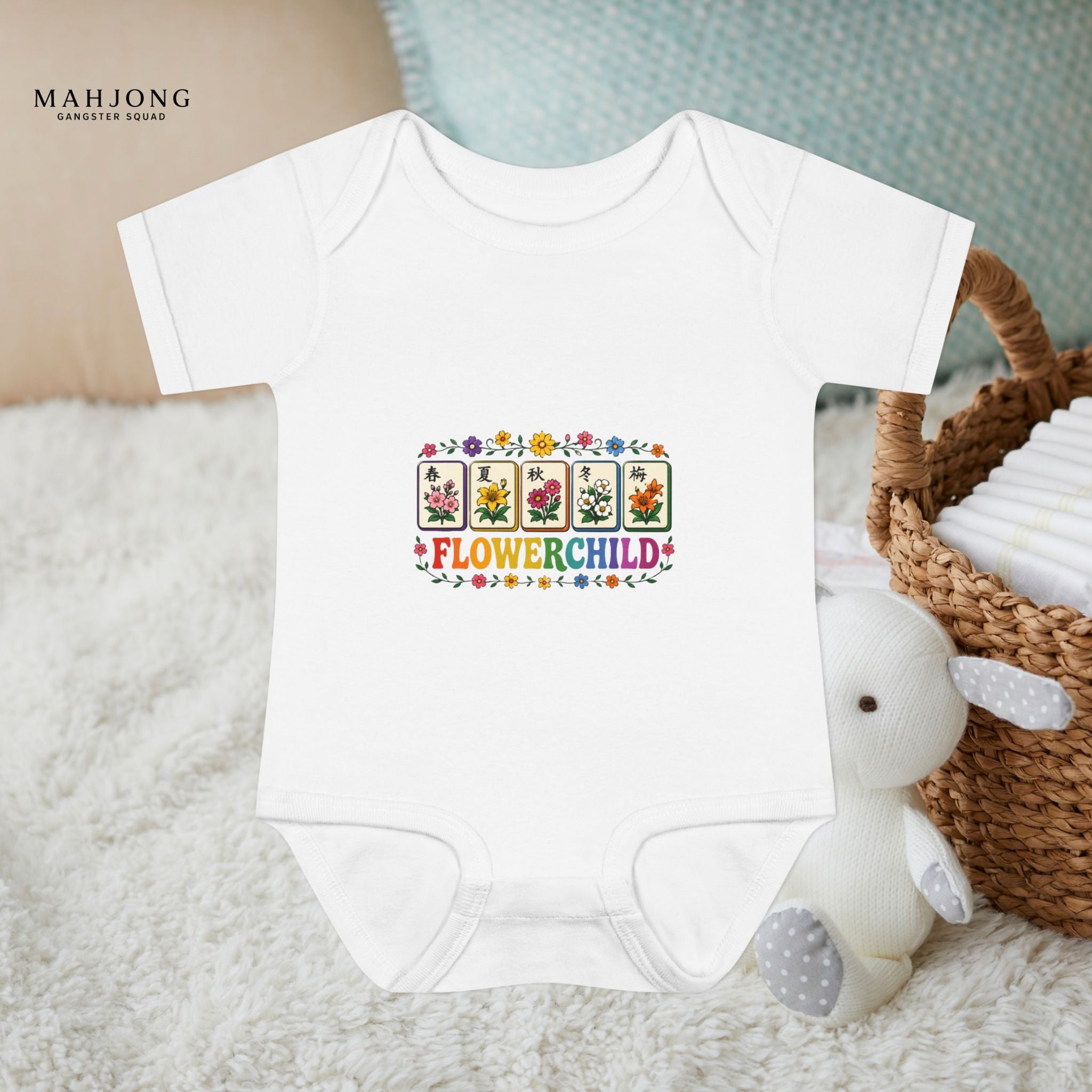 Mahjong Gangster Squad - 'Flower Child' Retro Baby Onesie