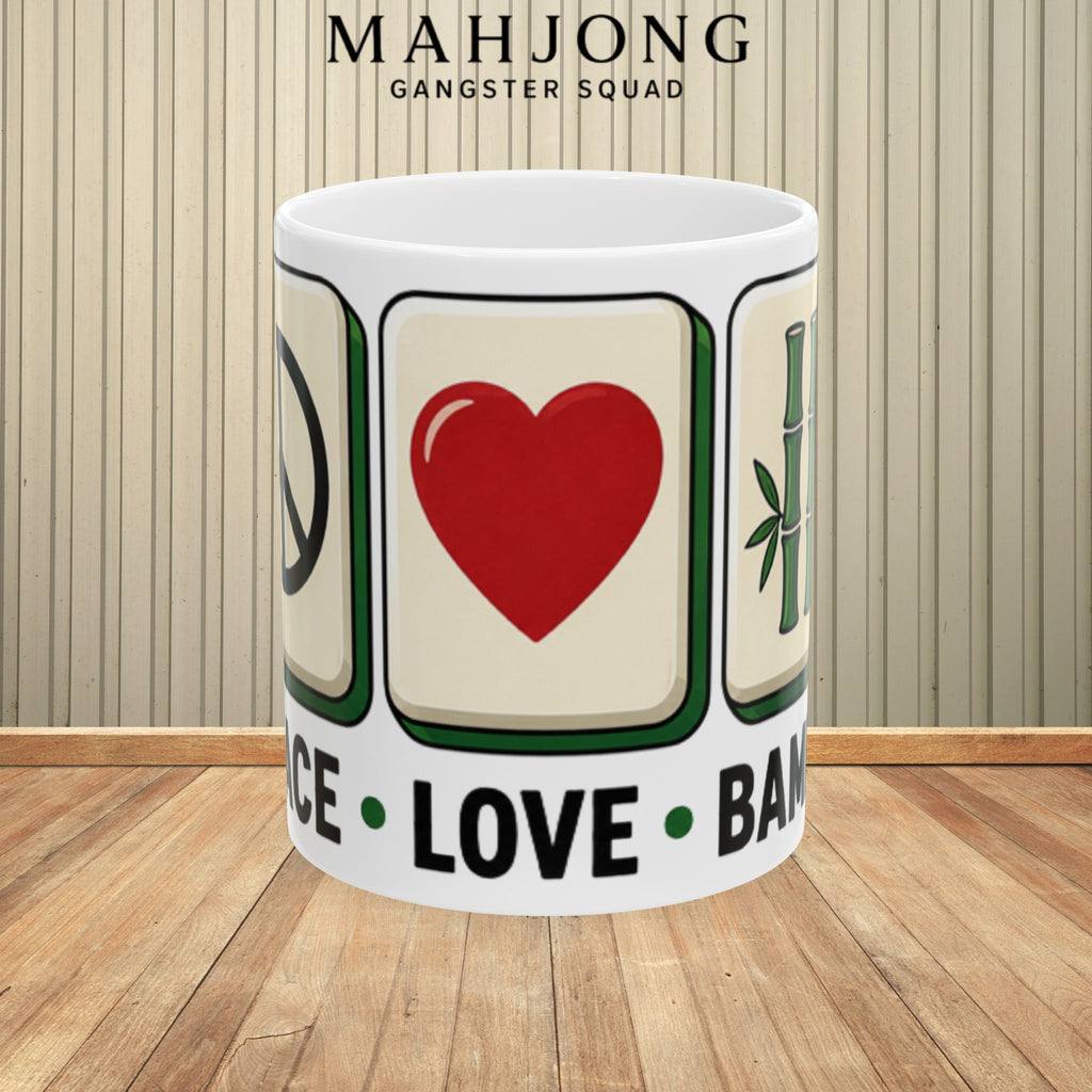 Mahjong Gangster Squad – "Peace, Love, Bamboo" Ceramic Coffee Cup