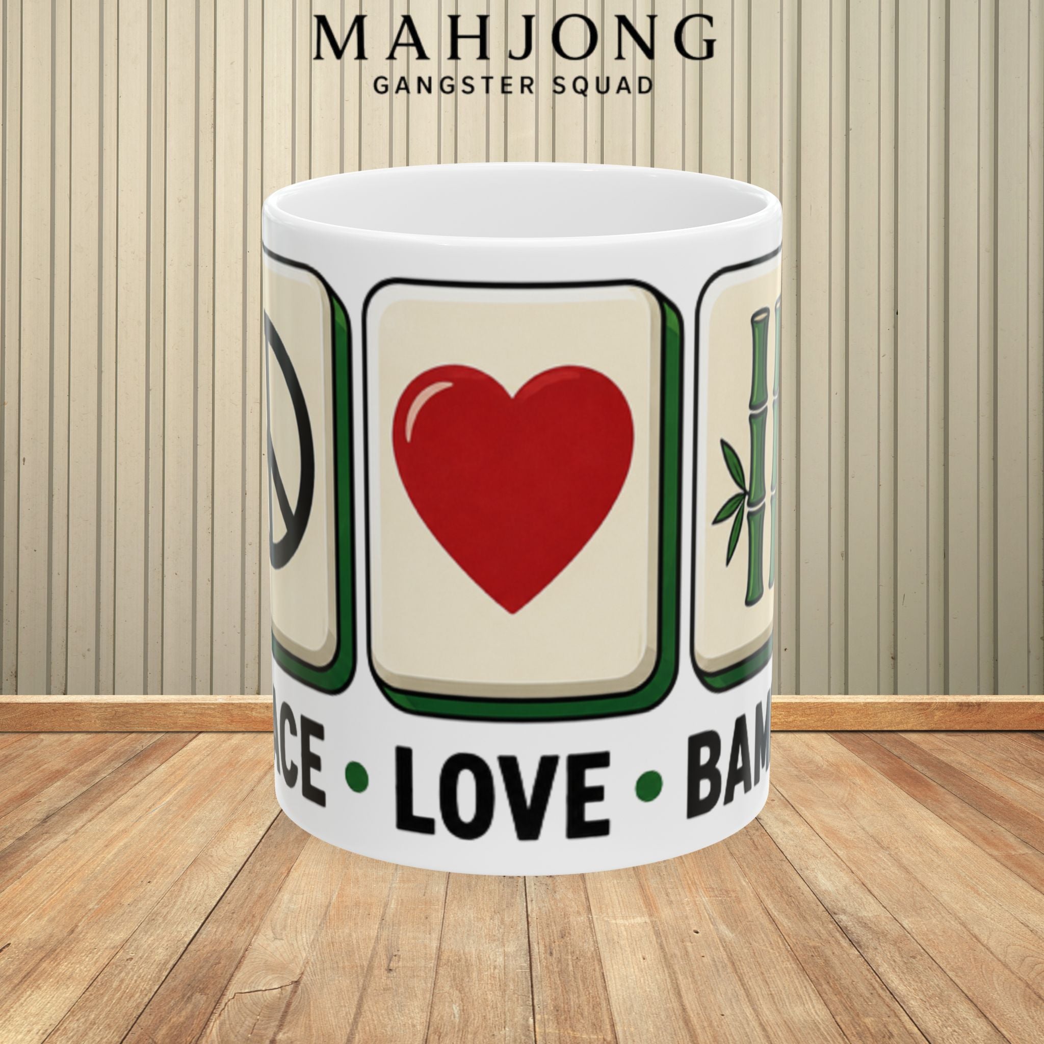 Mahjong Gangster Squad – "Peace, Love, Bamboo" Ceramic Coffee Cup