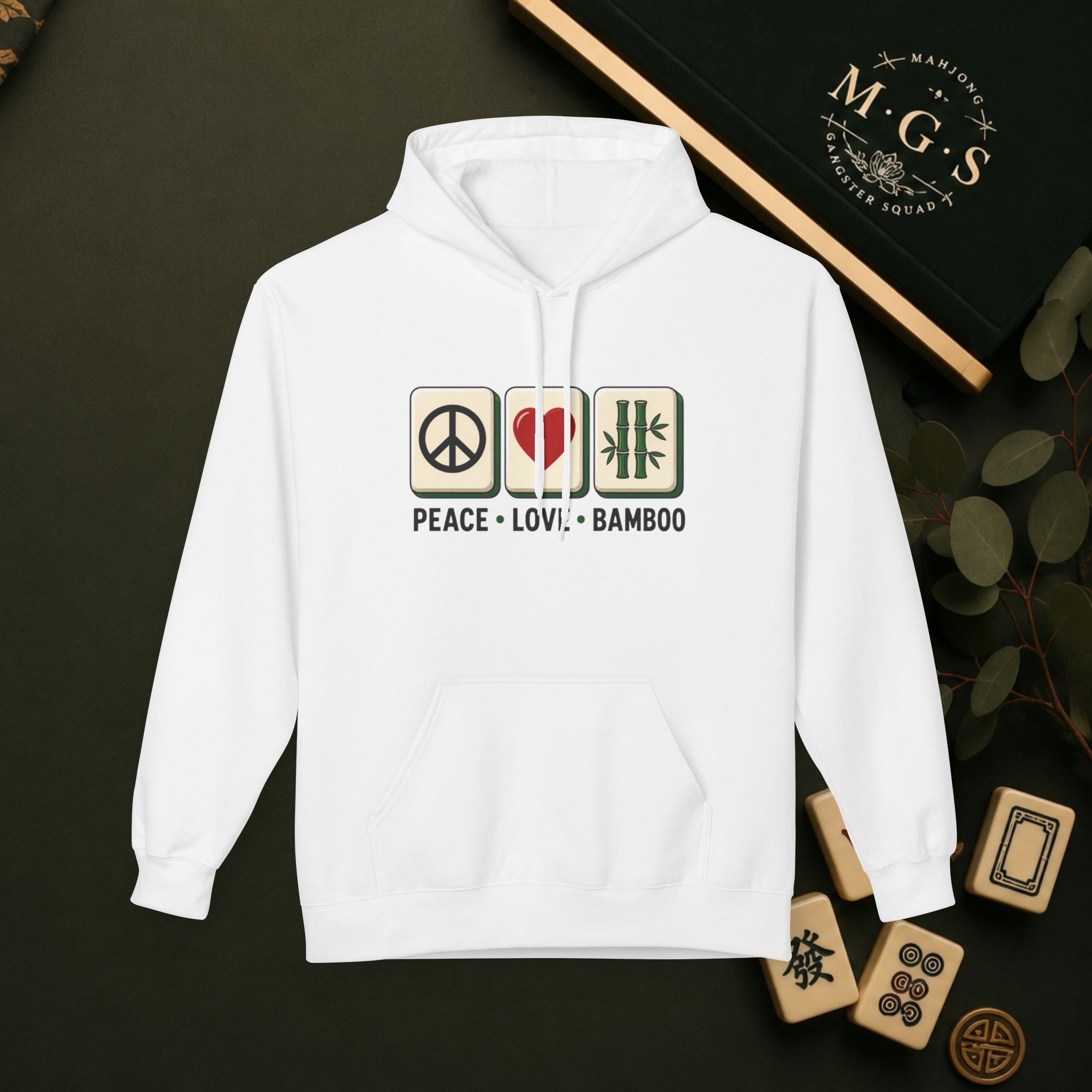 Mahjong Gangster Squad Hoodie — "Peace, Love, Bam"