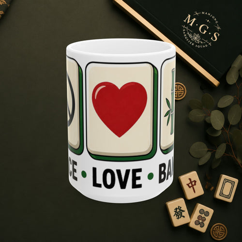 Mahjong Gangster Squad Ceramic Coffee Cup– "Peace, Love, Bamboo"