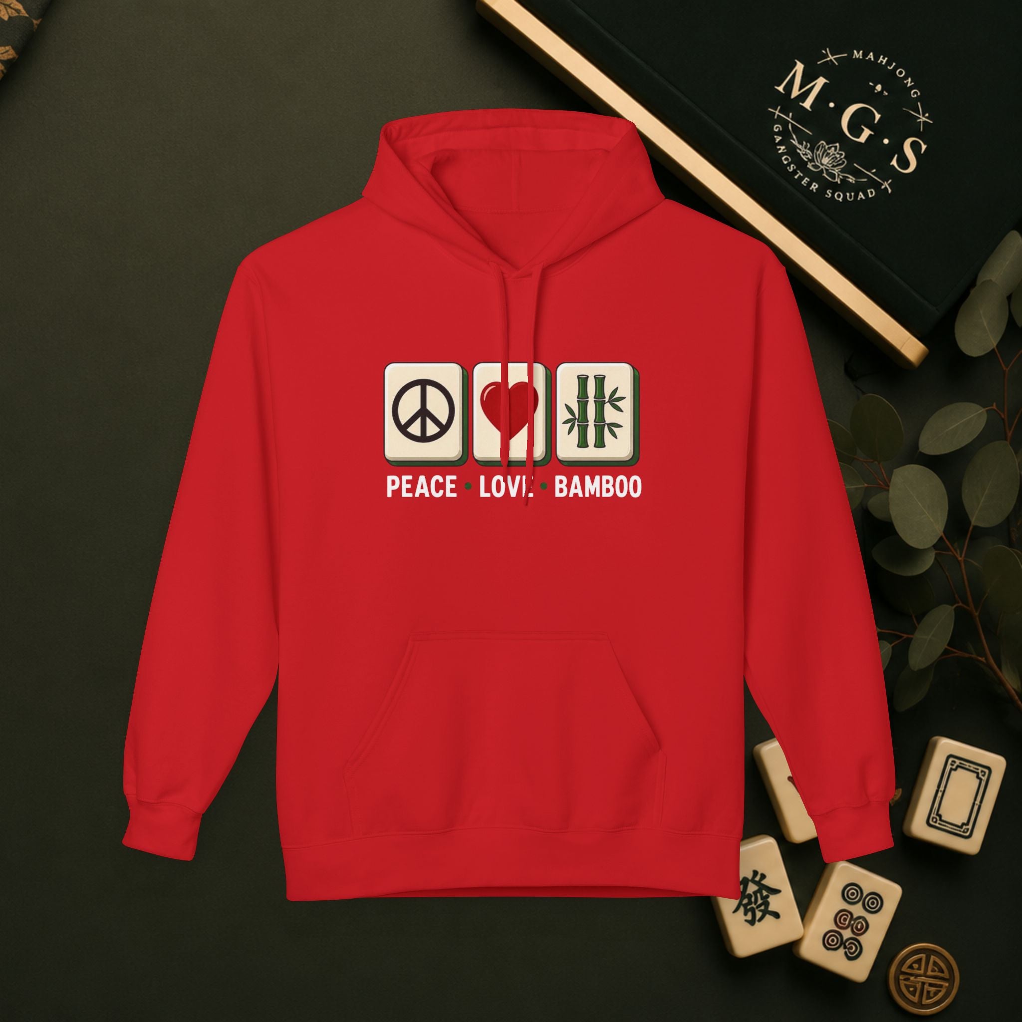 Mahjong Gangster Squad Hoodie — "Peace, Love, Bam"