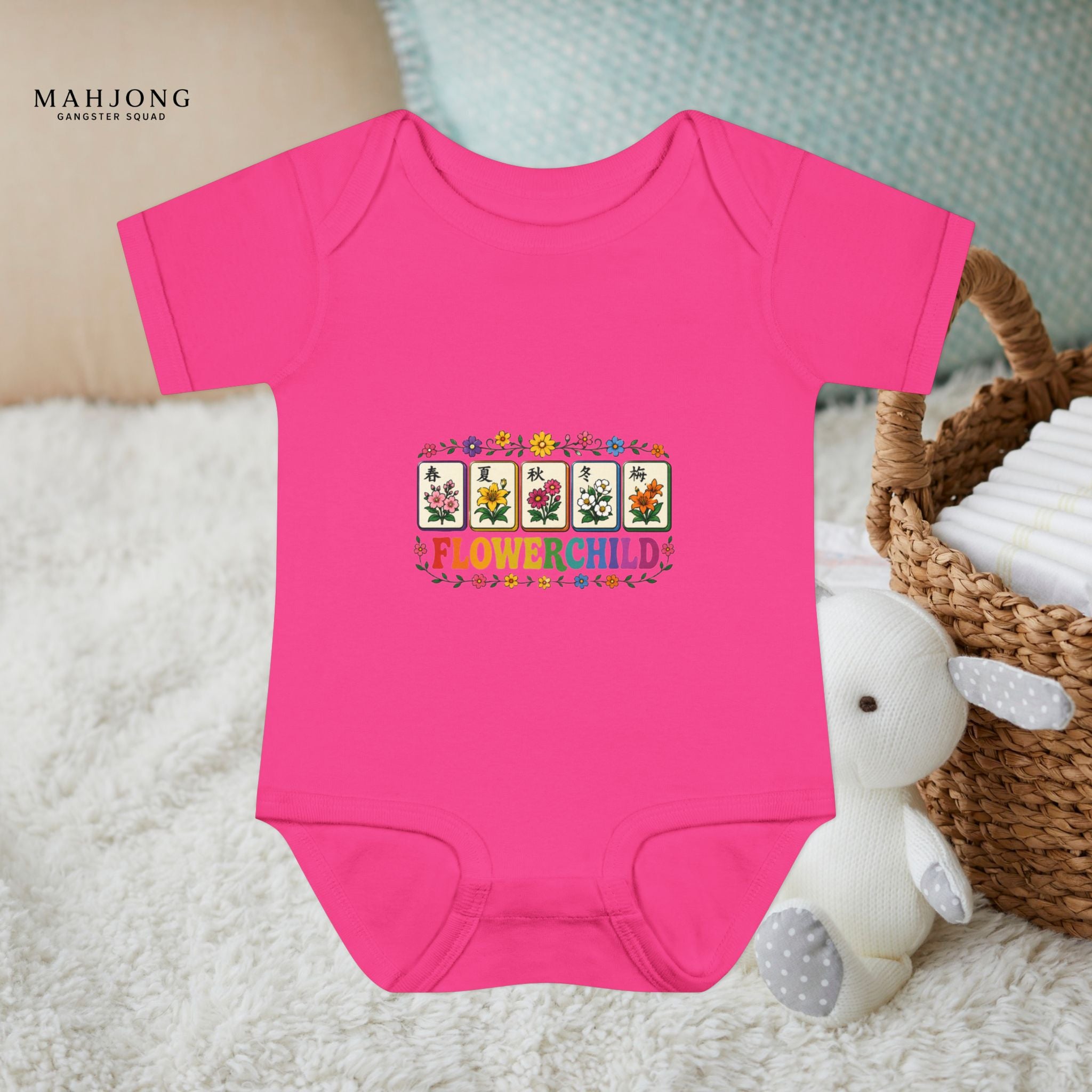 Mahjong Gangster Squad - 'Flower Child' Retro Baby Onesie