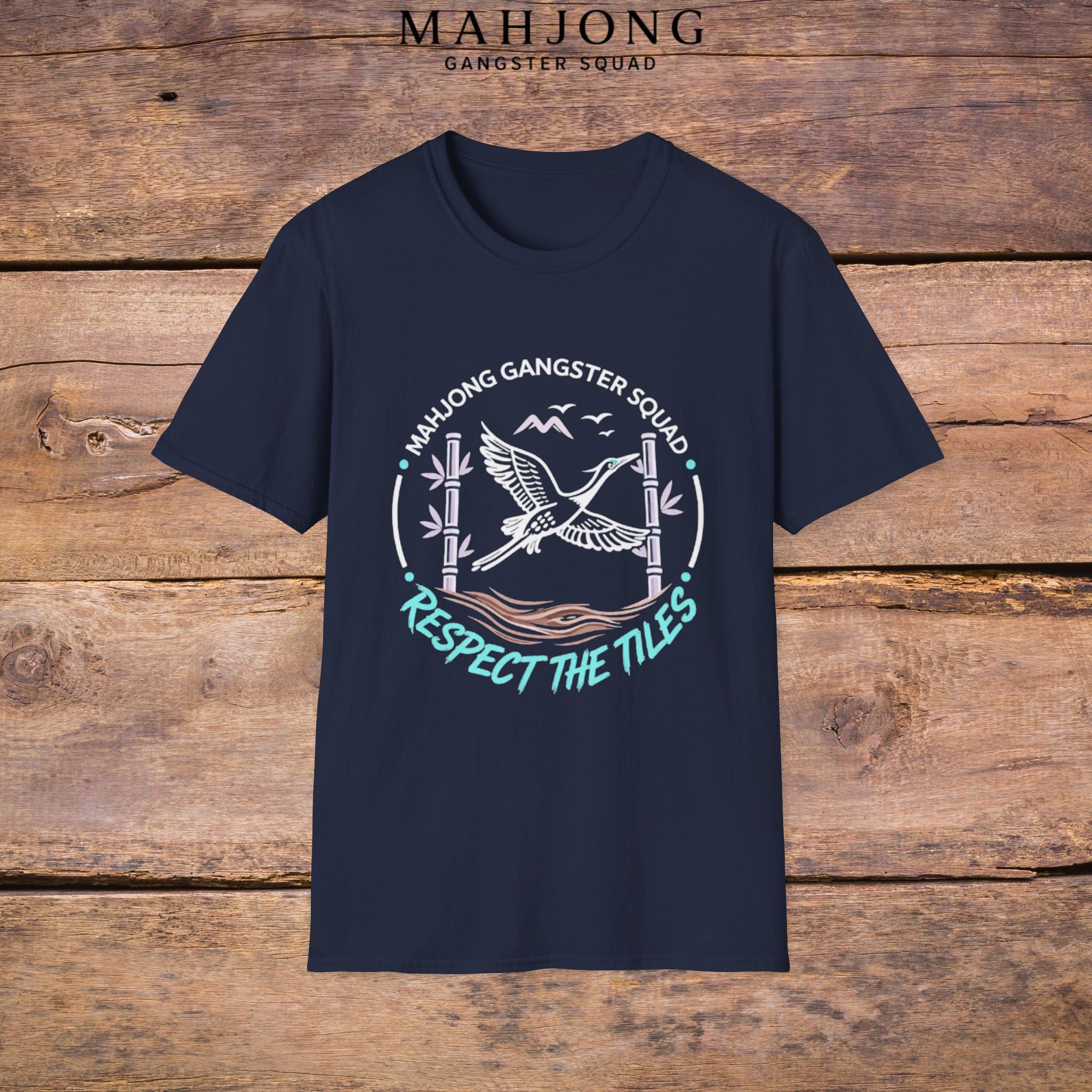 Mahjong Gangster Squad T-Shirt — "Respect the Tiles: Crane" Casual Tee