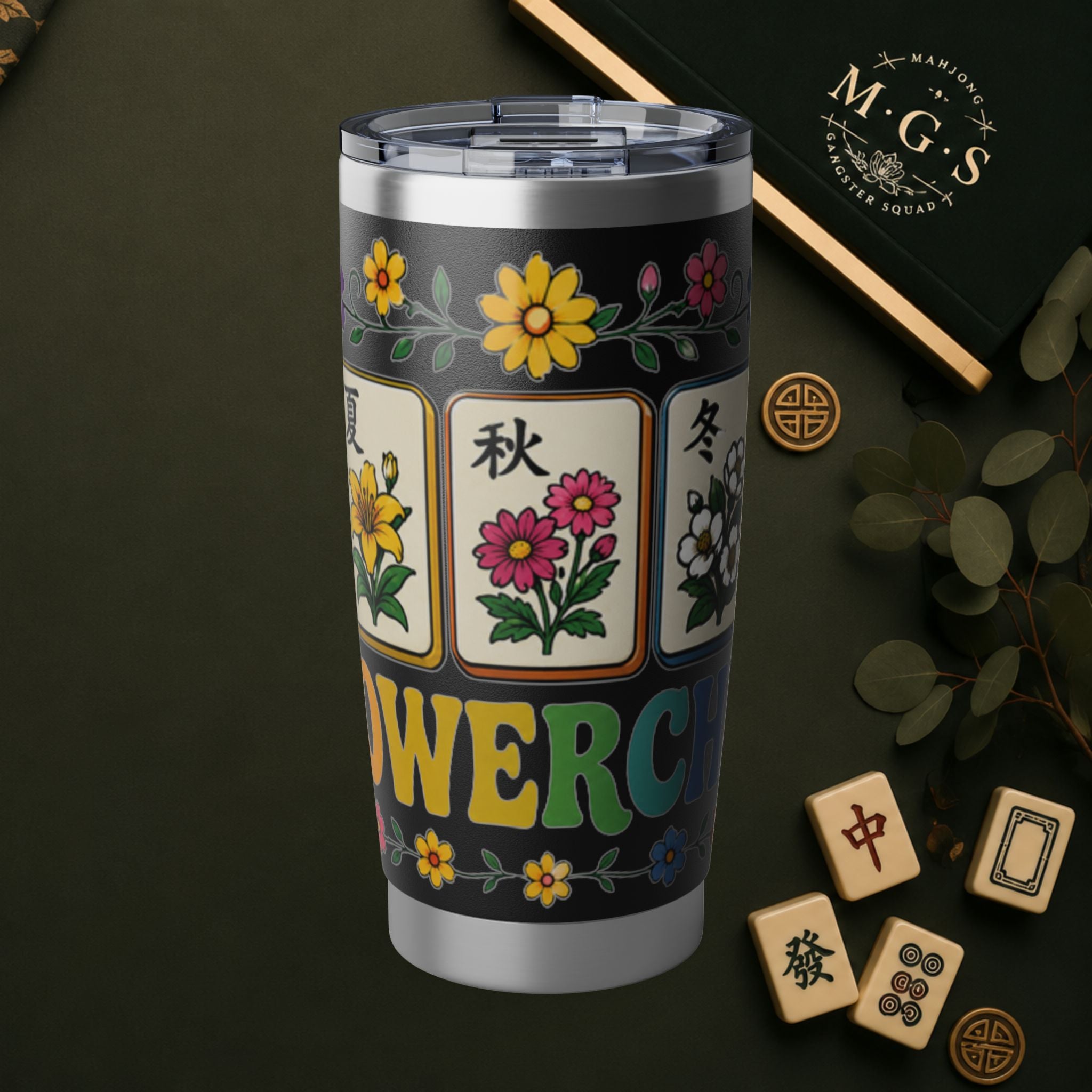 Flower Child 20oz Tumbler — Mahjong Tile Floral Travel Cup