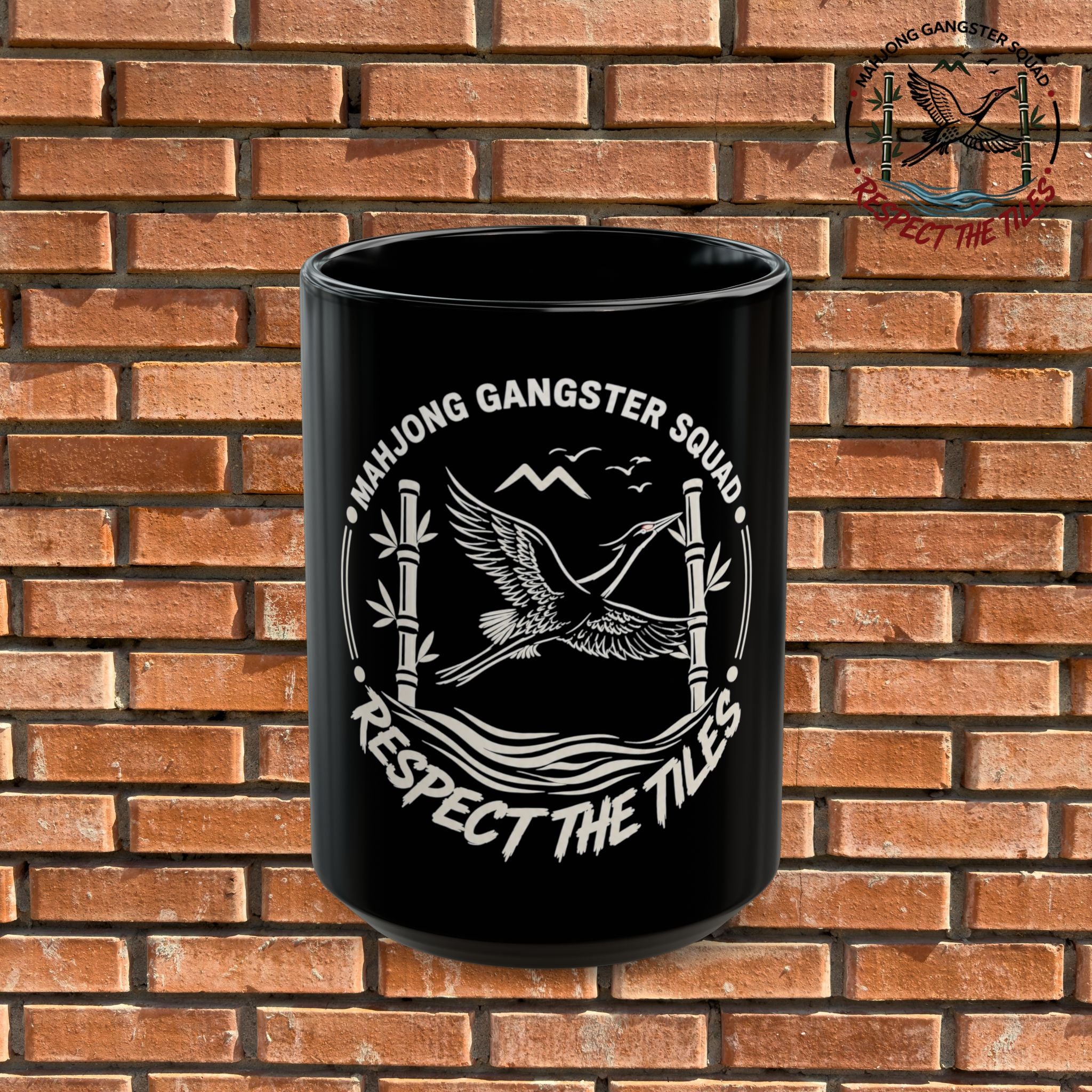 Mahjong Gangster Squad – "Respect The Tiles"  Black Ceramic Coffee Cup