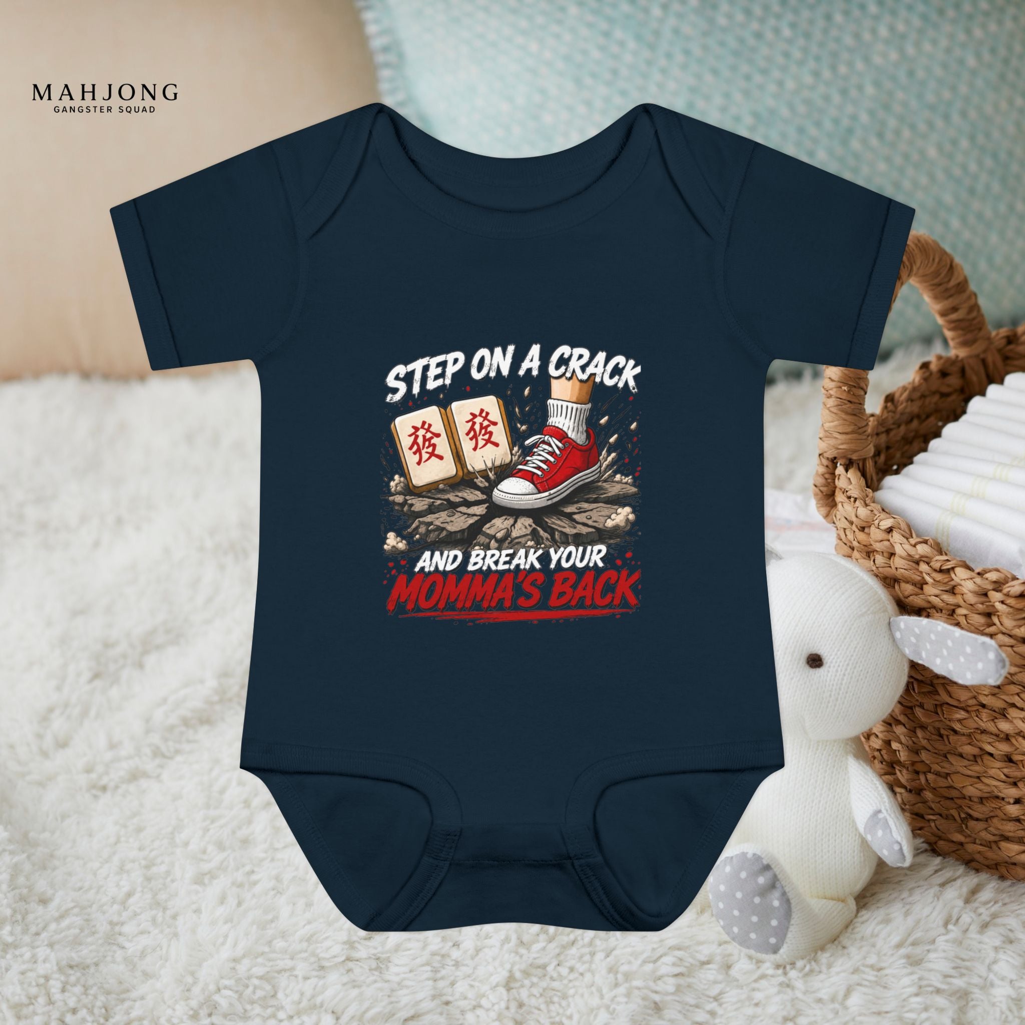 Mahjong Gangster Squad - "Step on a Crack" Baby Onesie