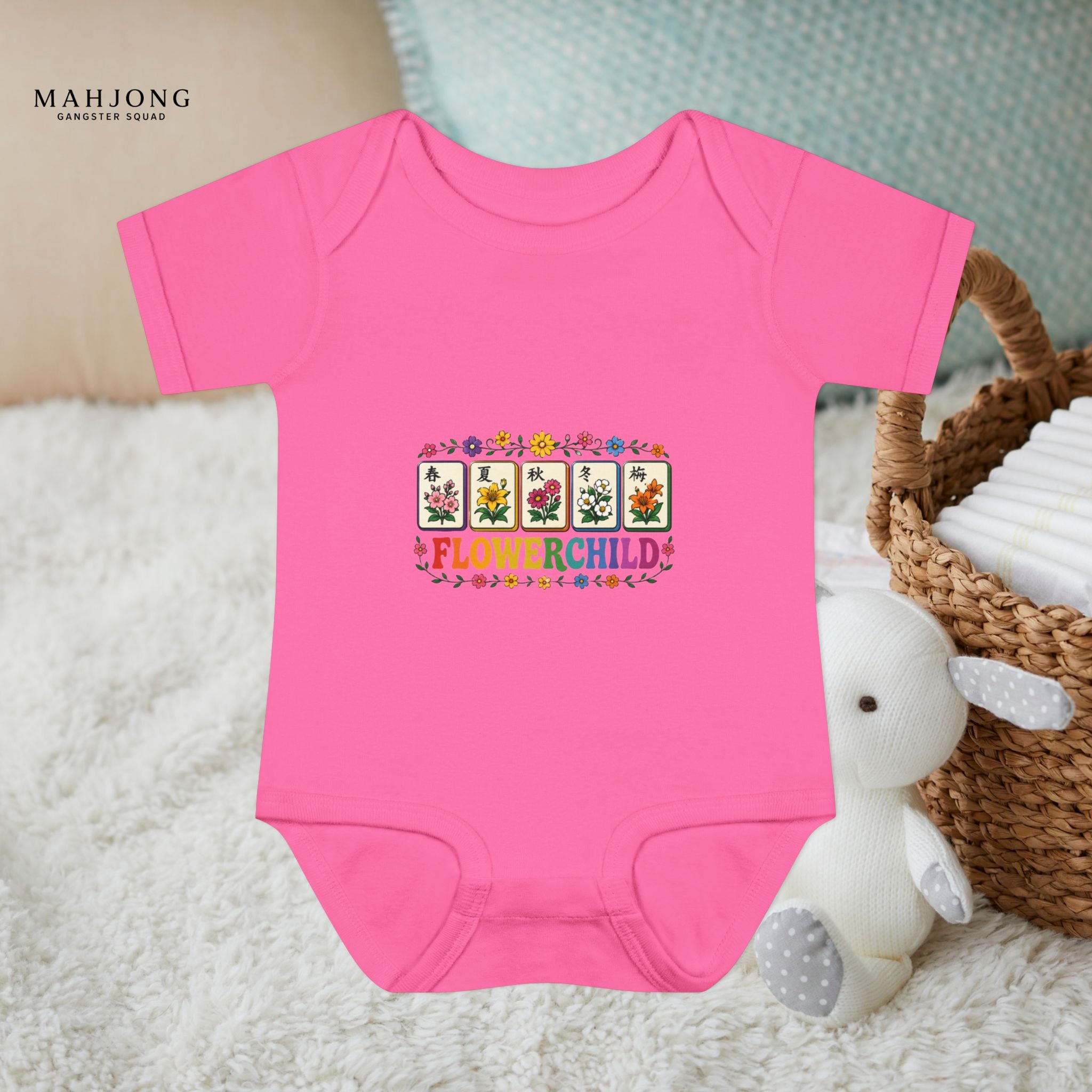 Mahjong Gangster Squad - 'Flower Child' Retro Baby Onesie