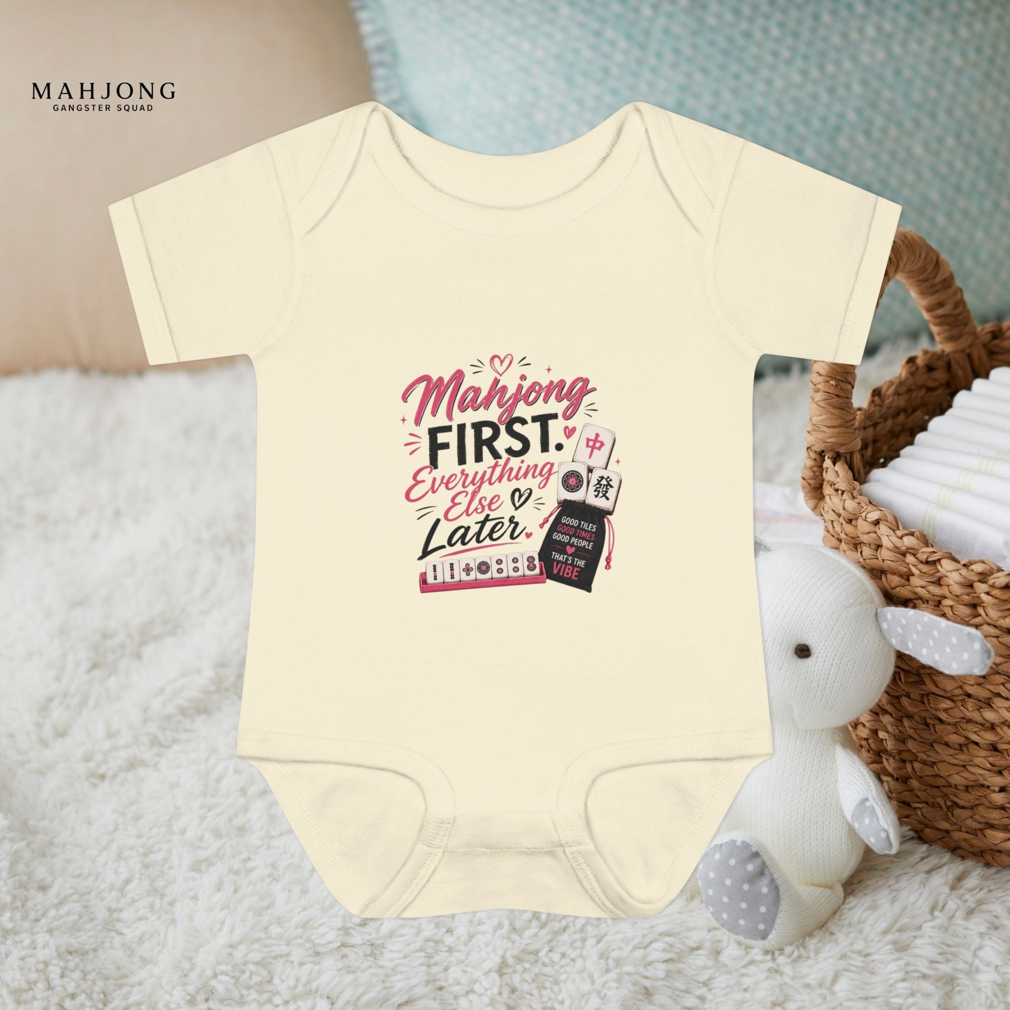 Mahjong Gangster Squad - 'Mahjong First' Baby Onesie