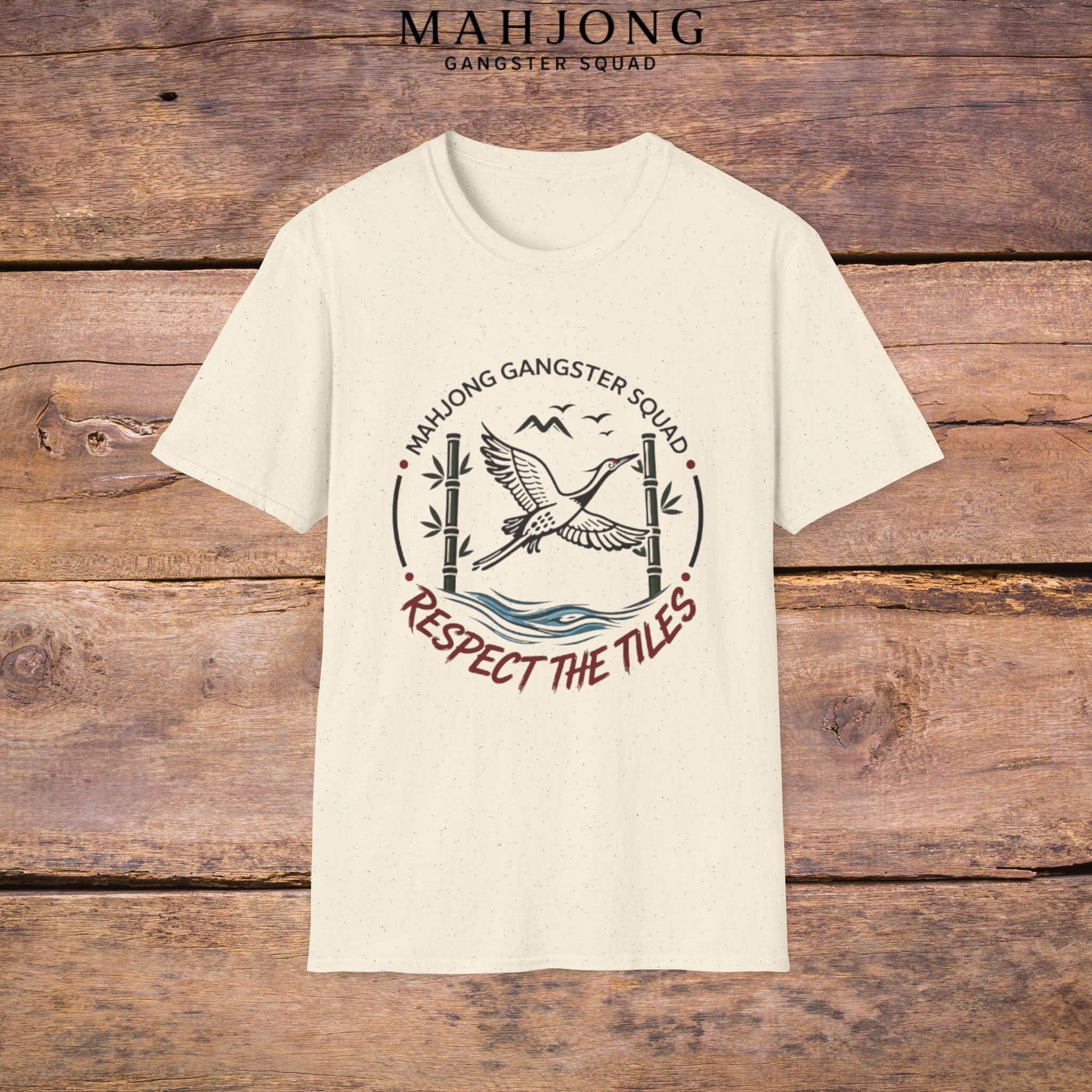Mahjong Gangster Squad T-Shirt — "Respect the Tiles: Crane" Casual Tee
