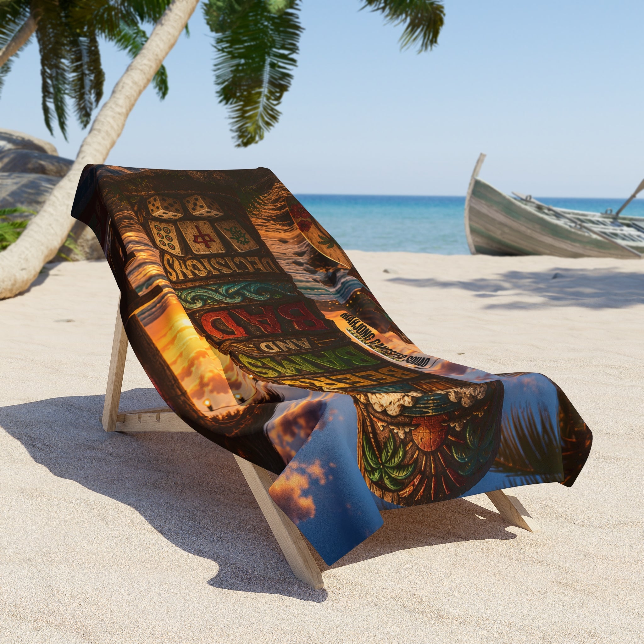 Mahjong Gangster Squad — "Beers, Bams, and Bad Decisions" Beach Towel