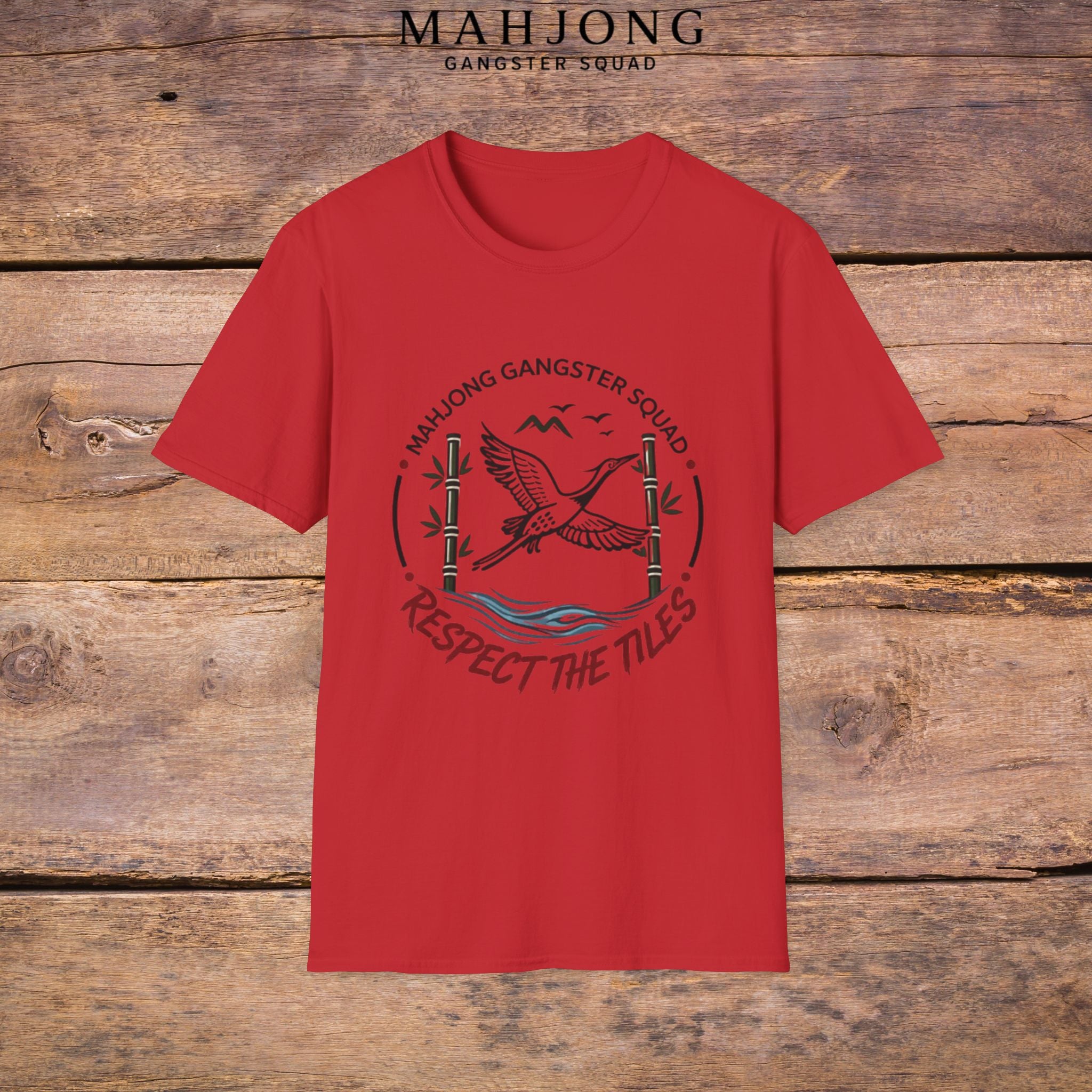Mahjong Gangster Squad T-Shirt — "Respect the Tiles: Crane" Casual Tee
