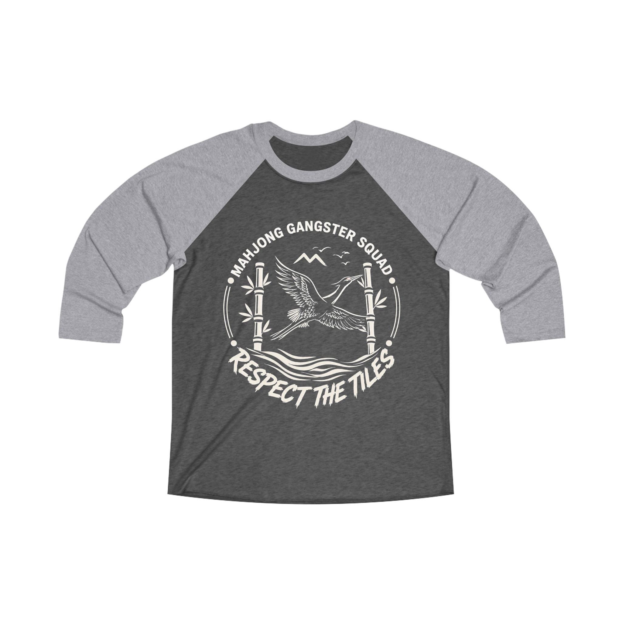 Mahjong Gangster Squad — "Respect the Tiles: Crane" 3/4-Sleeve Baseball Shirt