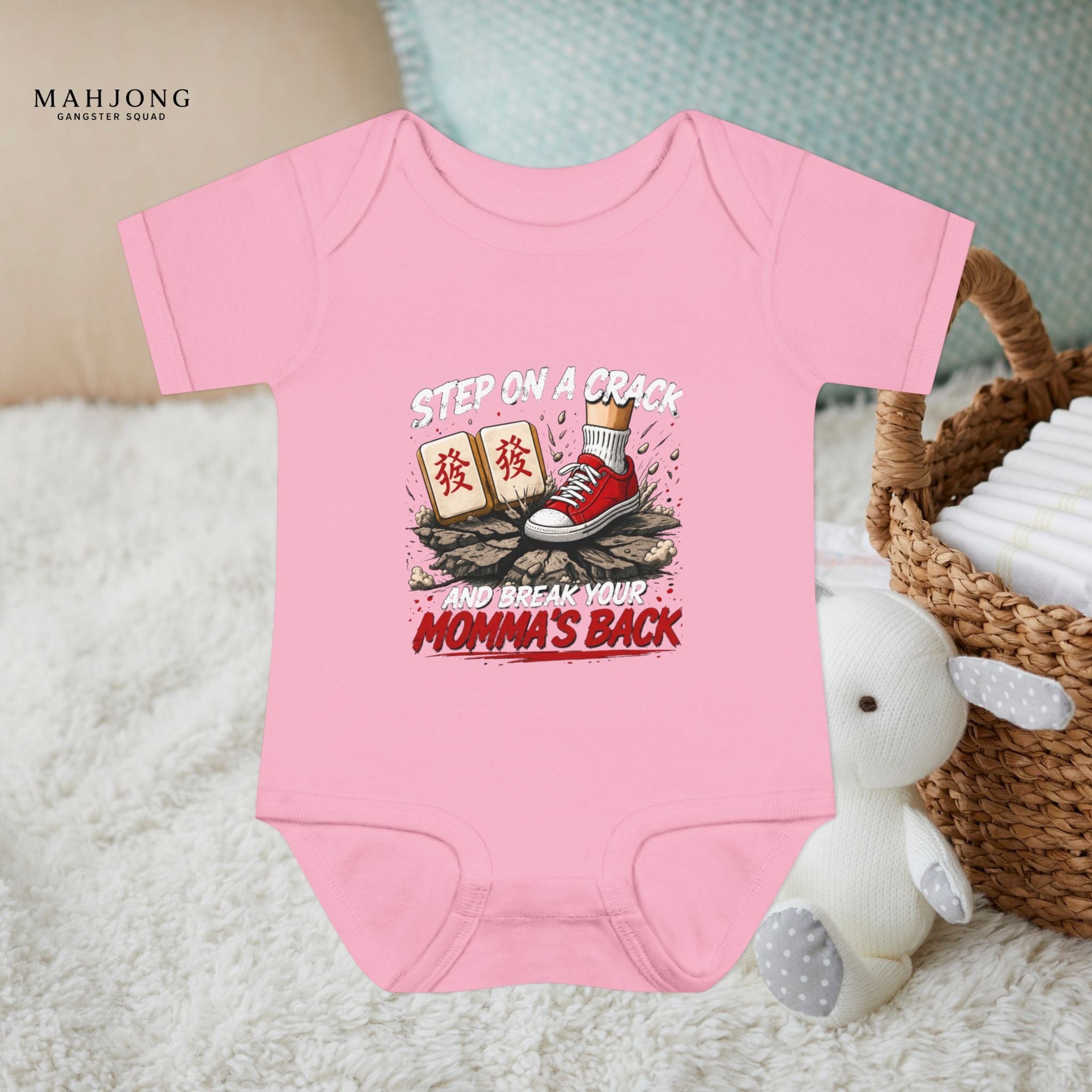 Mahjong Gangster Squad - "Step on a Crack" Baby Onesie