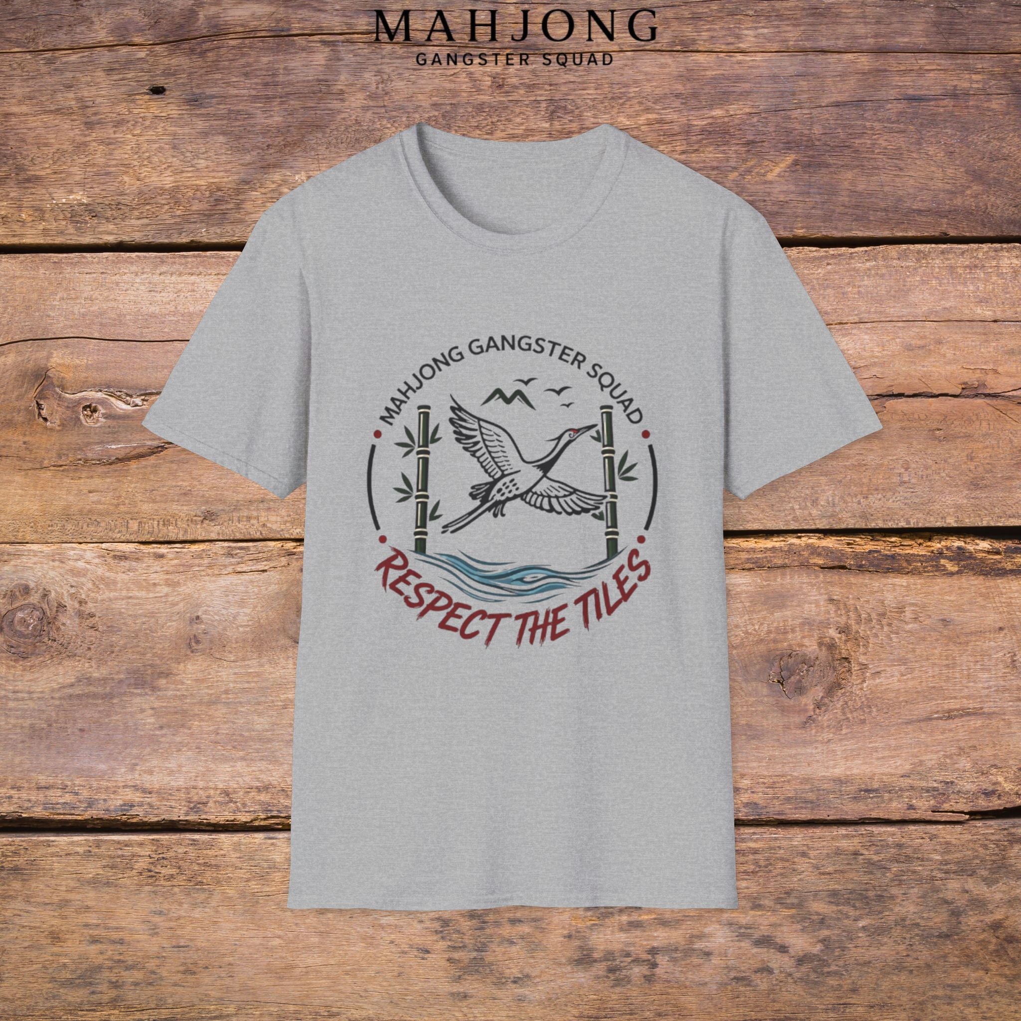Mahjong Gangster Squad T-Shirt — "Respect the Tiles: Crane" Casual Tee
