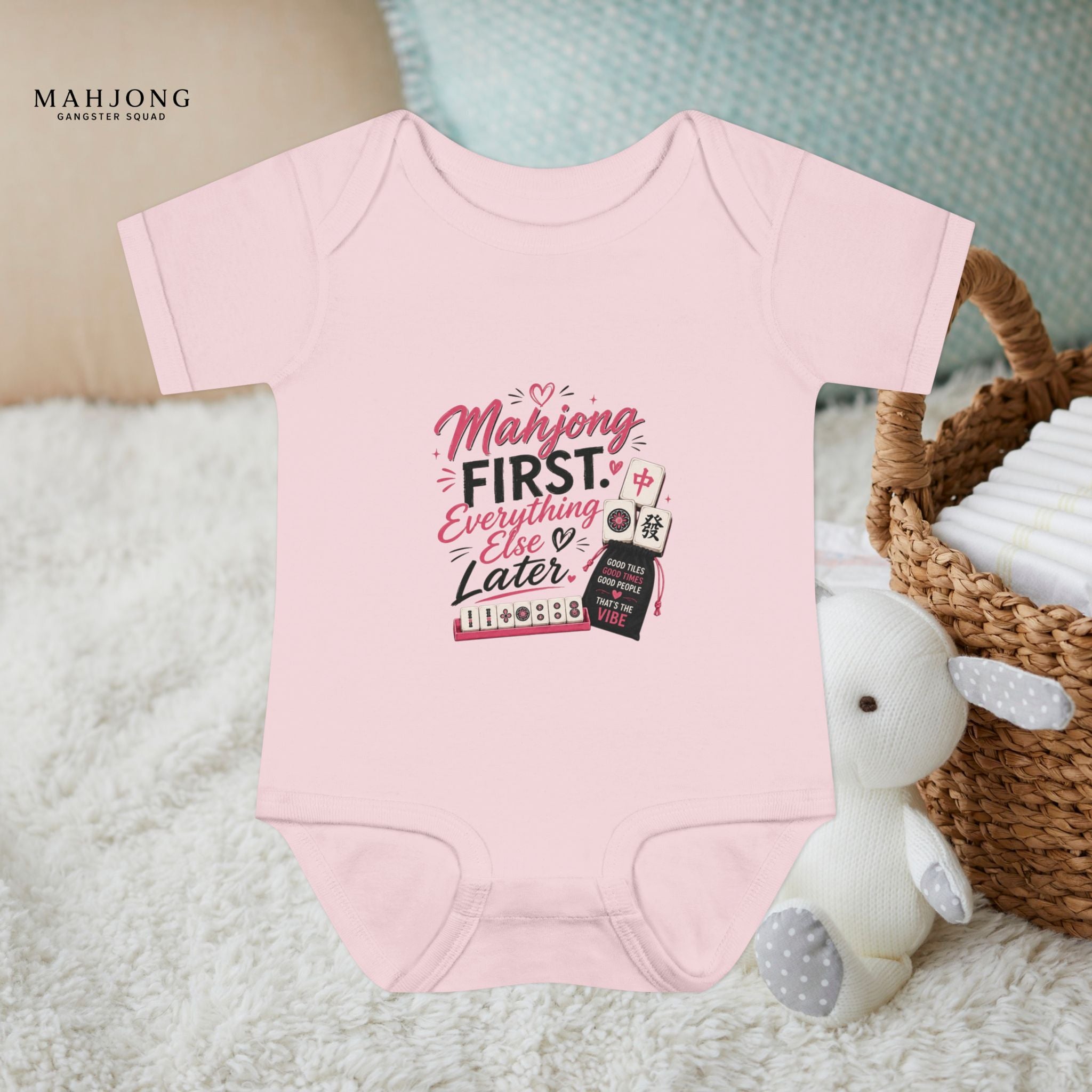 Mahjong Gangster Squad - 'Mahjong First' Baby Onesie