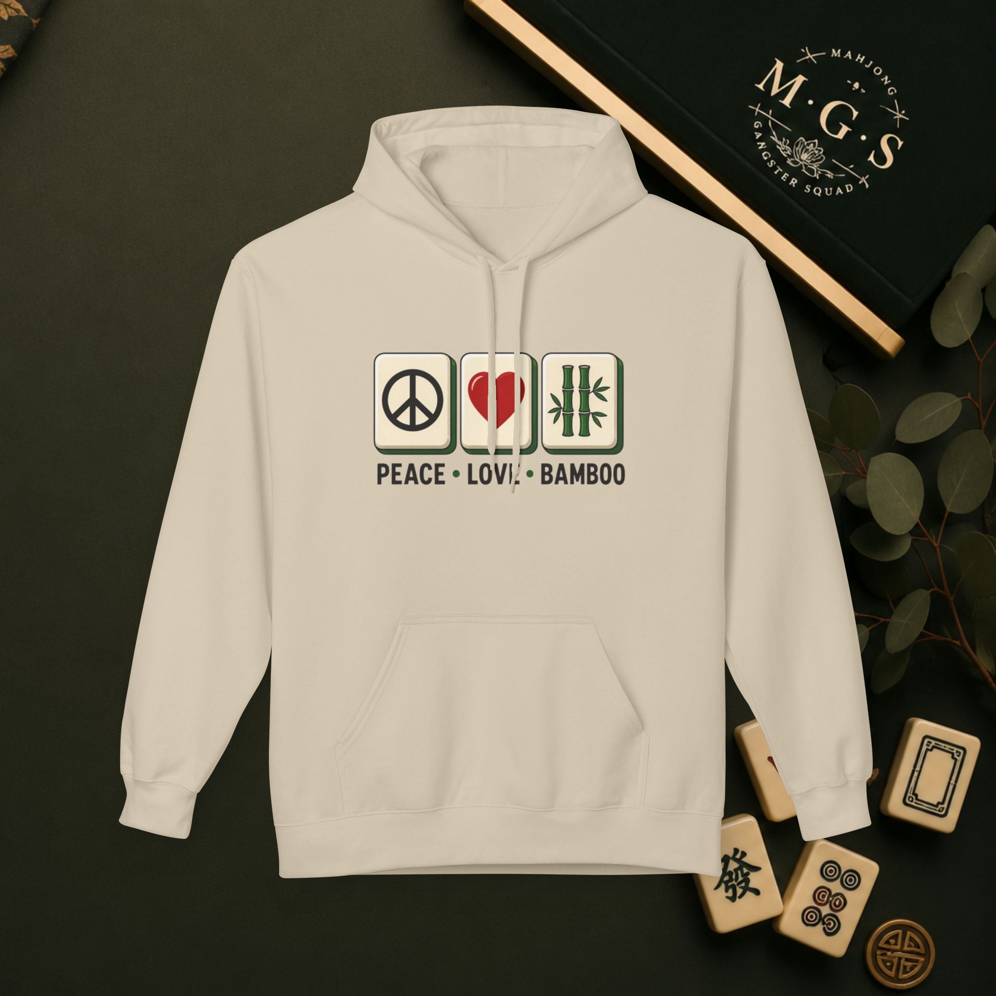 Mahjong Gangster Squad Hoodie — "Peace, Love, Bam"