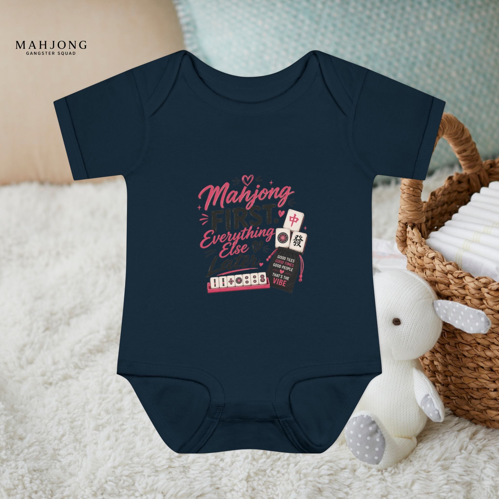 Mahjong Gangster Squad - 'Mahjong First' Baby Onesie